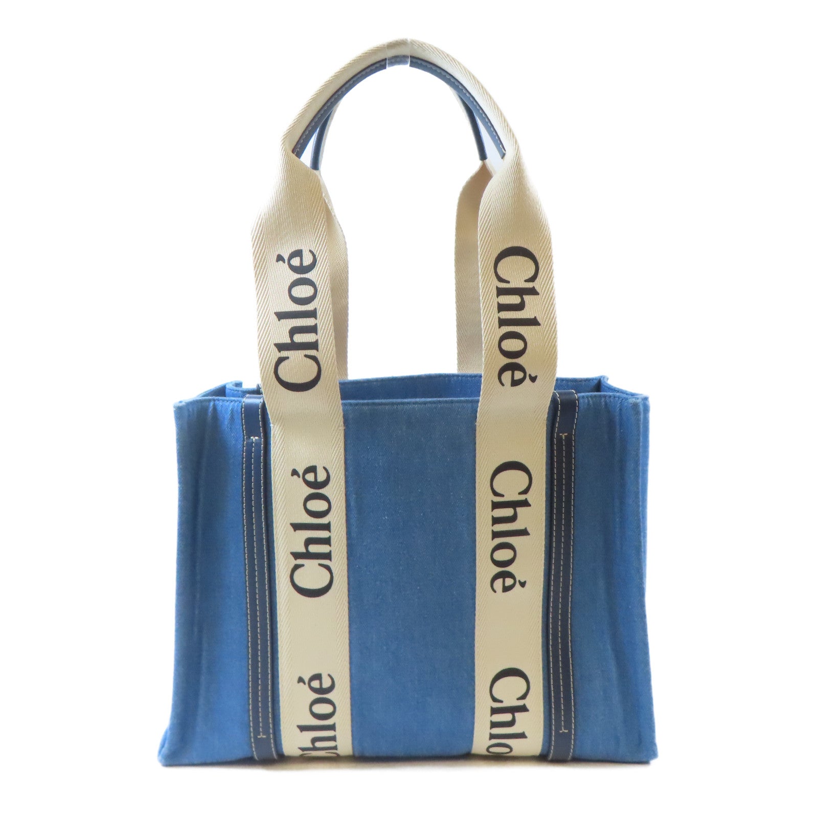 Chloe 【激減優惠】牛仔布料Medium Woody手挽袋藍色