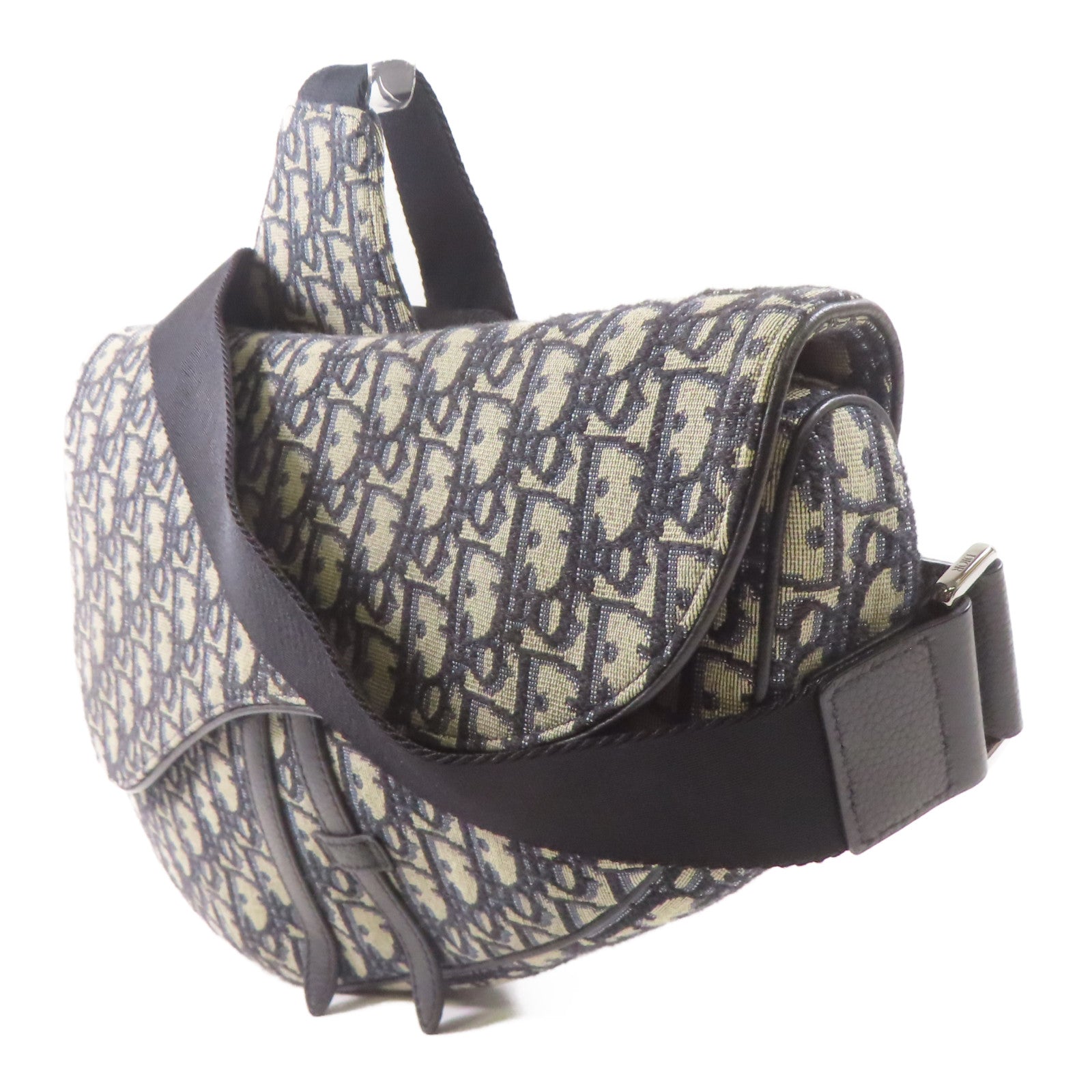 Dior 帆布Maxi Saddle Bag肩背袋黑色/米色/藍色
