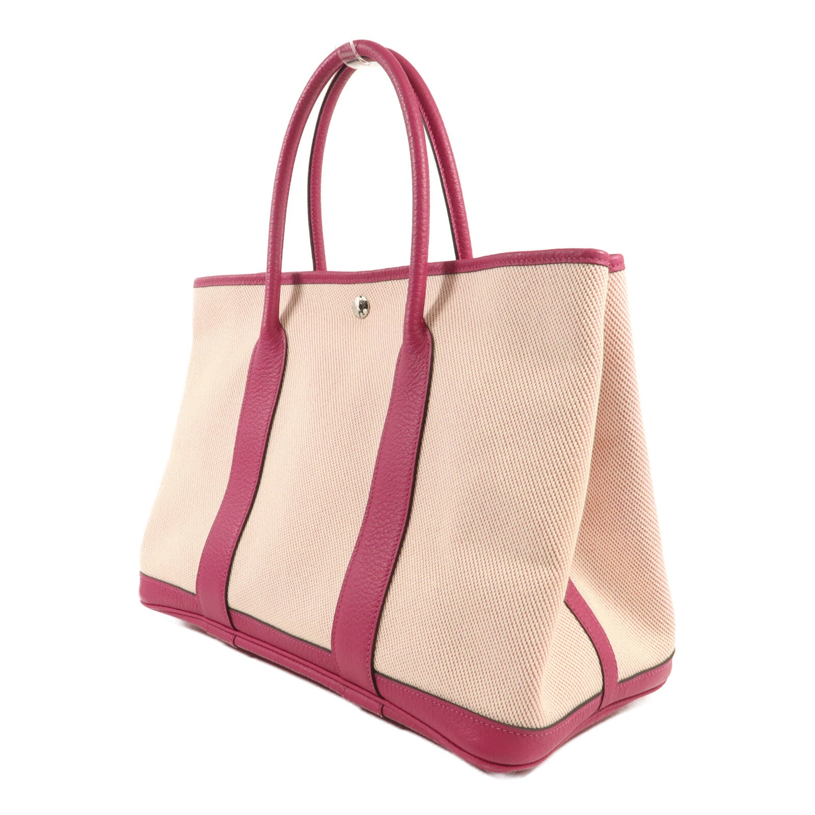 HERMES 帆布Garden Party PM銀扣手挽袋Rose Pauve