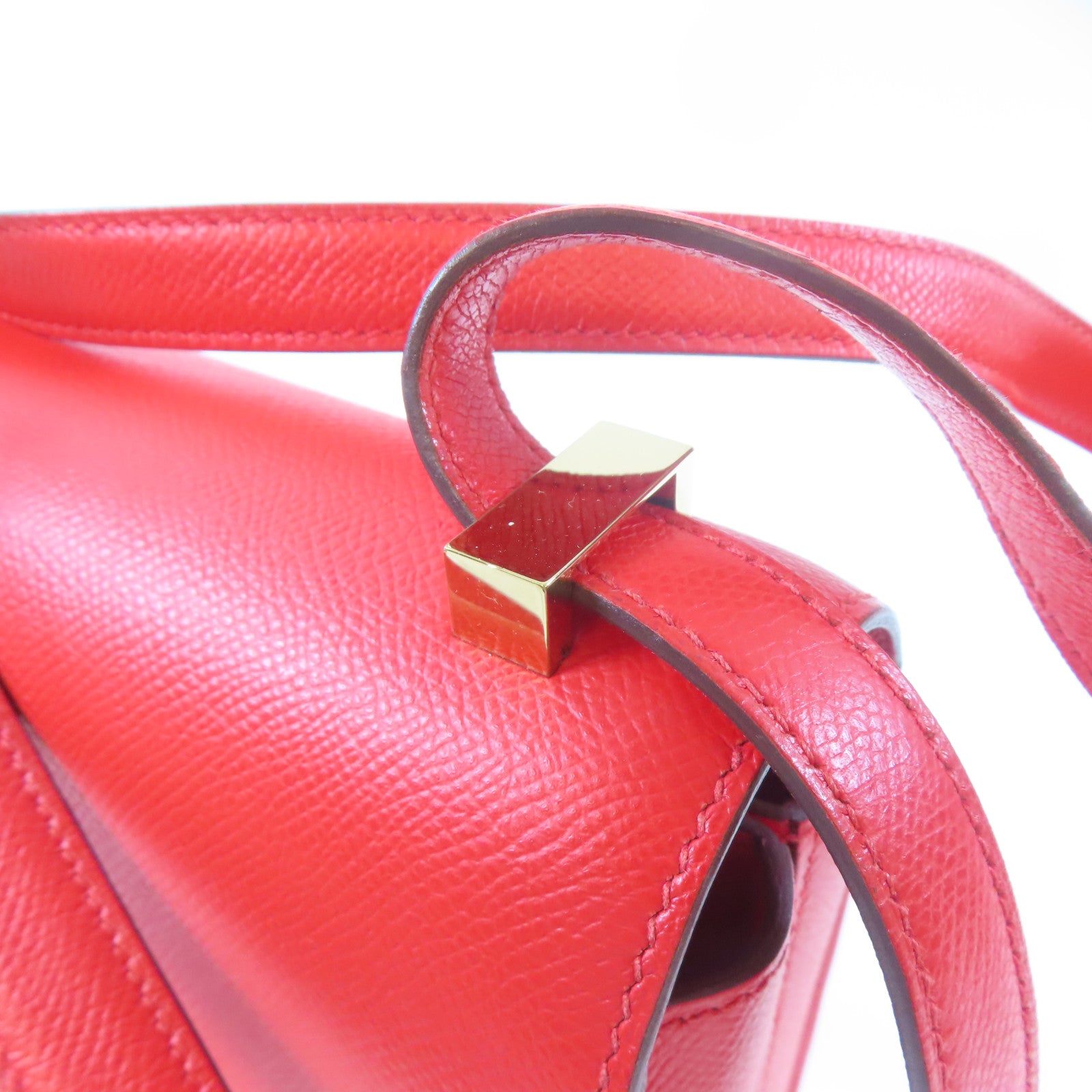 HERMES 【激減優惠】Epsom皮革Mosaique AU 24 Bag金扣肩背袋Rouge de Coeur/紅色