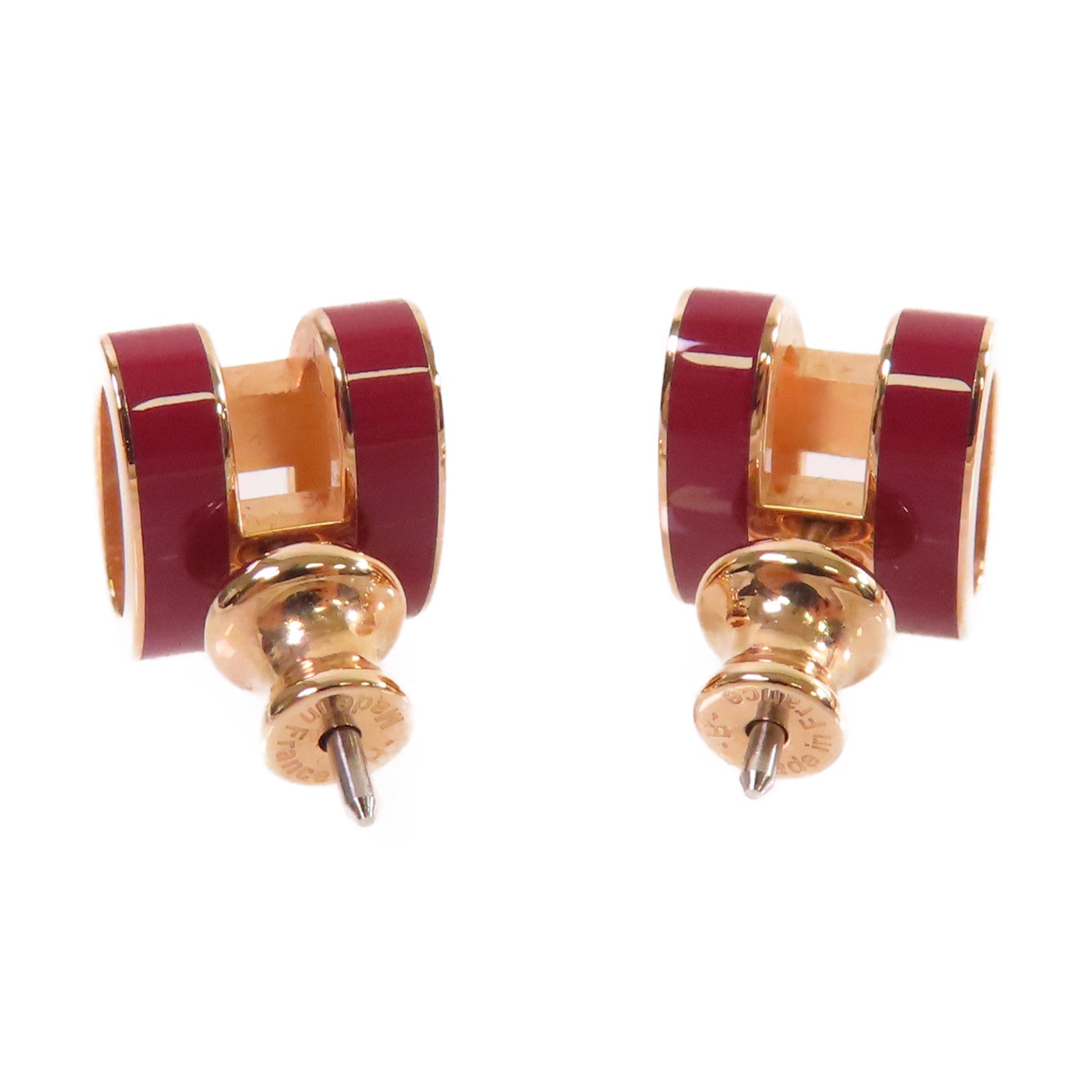 HERMES 金屬/琺瑯Pop H Earrings耳環酒紅色/金色