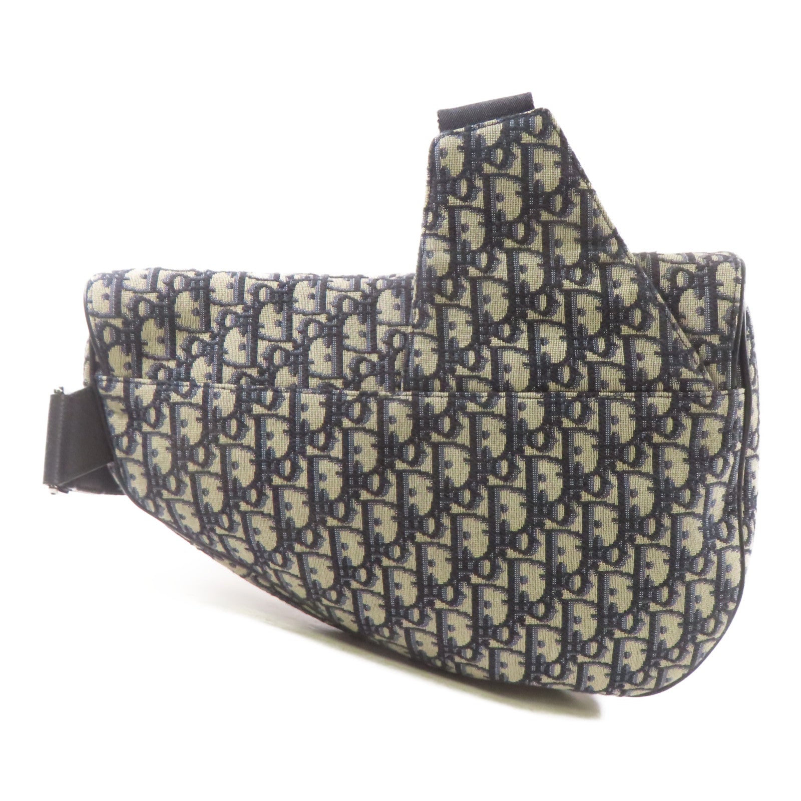 Dior 帆布Maxi Saddle Bag肩背袋黑色/米色/藍色