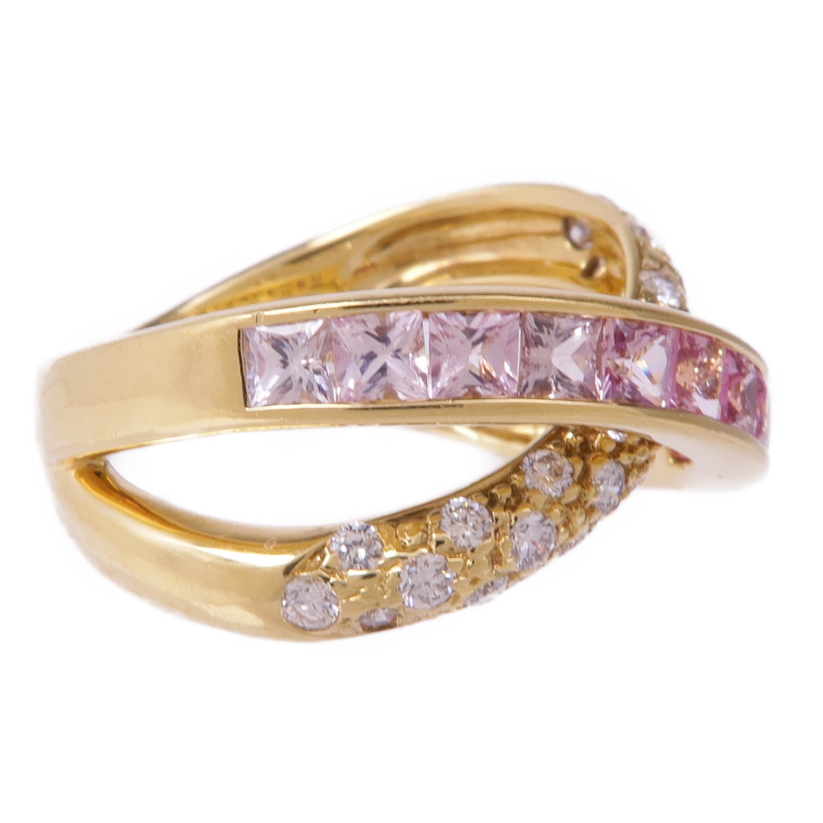 JEWELRY 18K黃金Pink Sapphire Diamond Ring粉紅藍寶石/鑽石戒指US#6