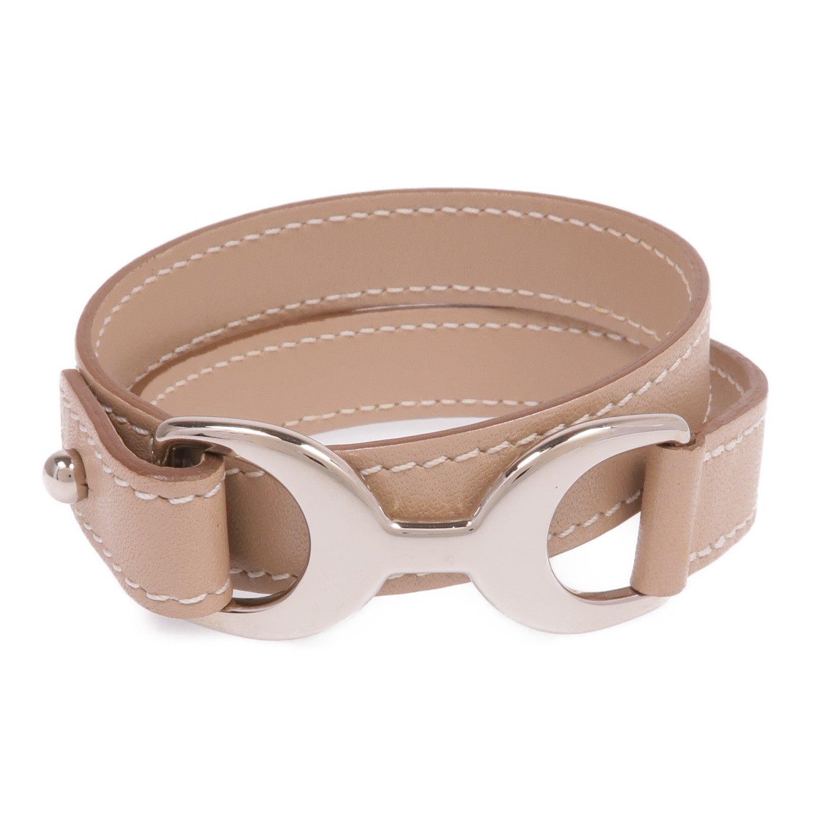 HERMES Swift皮革Baby Pavane Double Tour Bracelet銀扣手帶Etoupe
