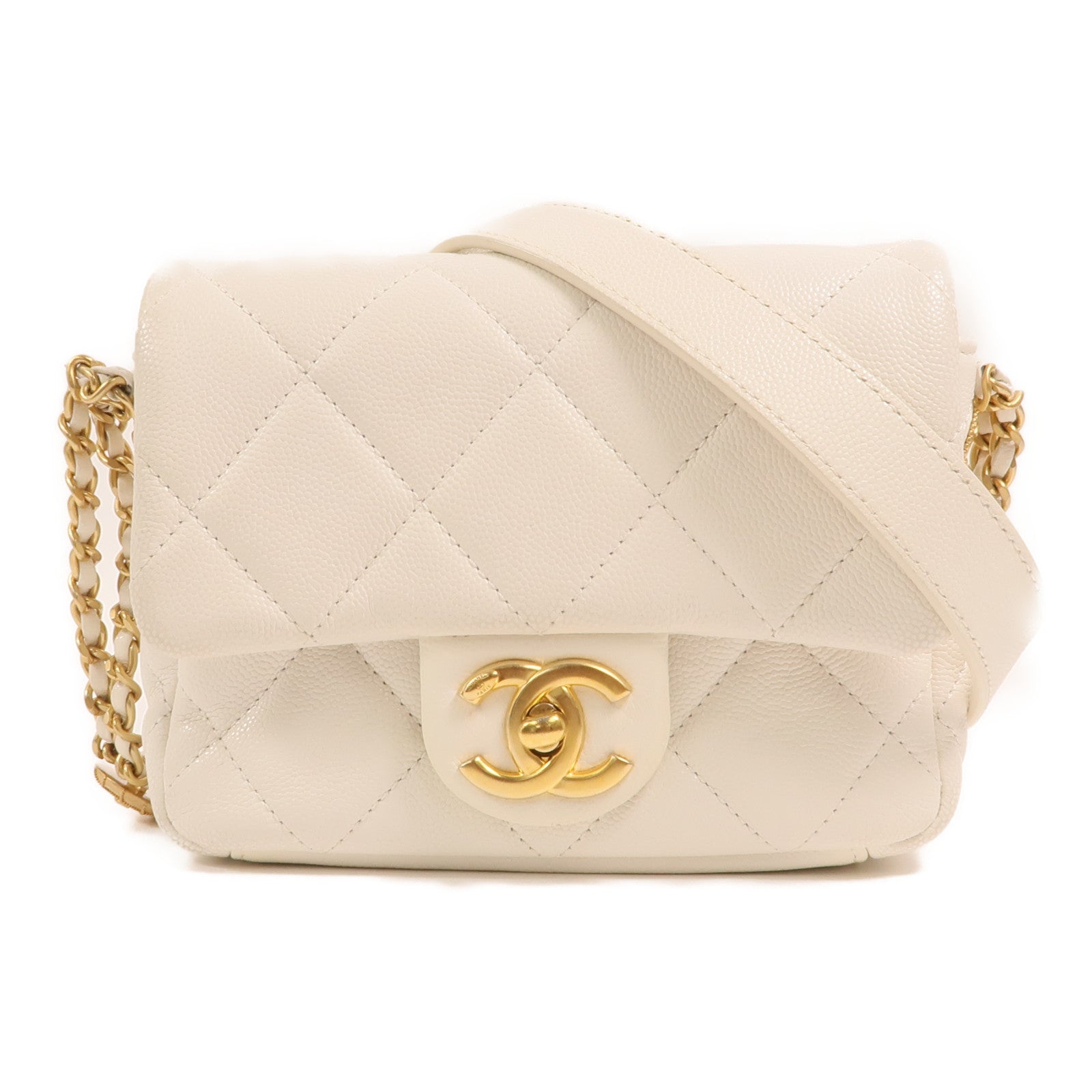 CHANEL 牛皮皮革Mini Twist Your Buttons Flap金扣鏈帶肩背袋
