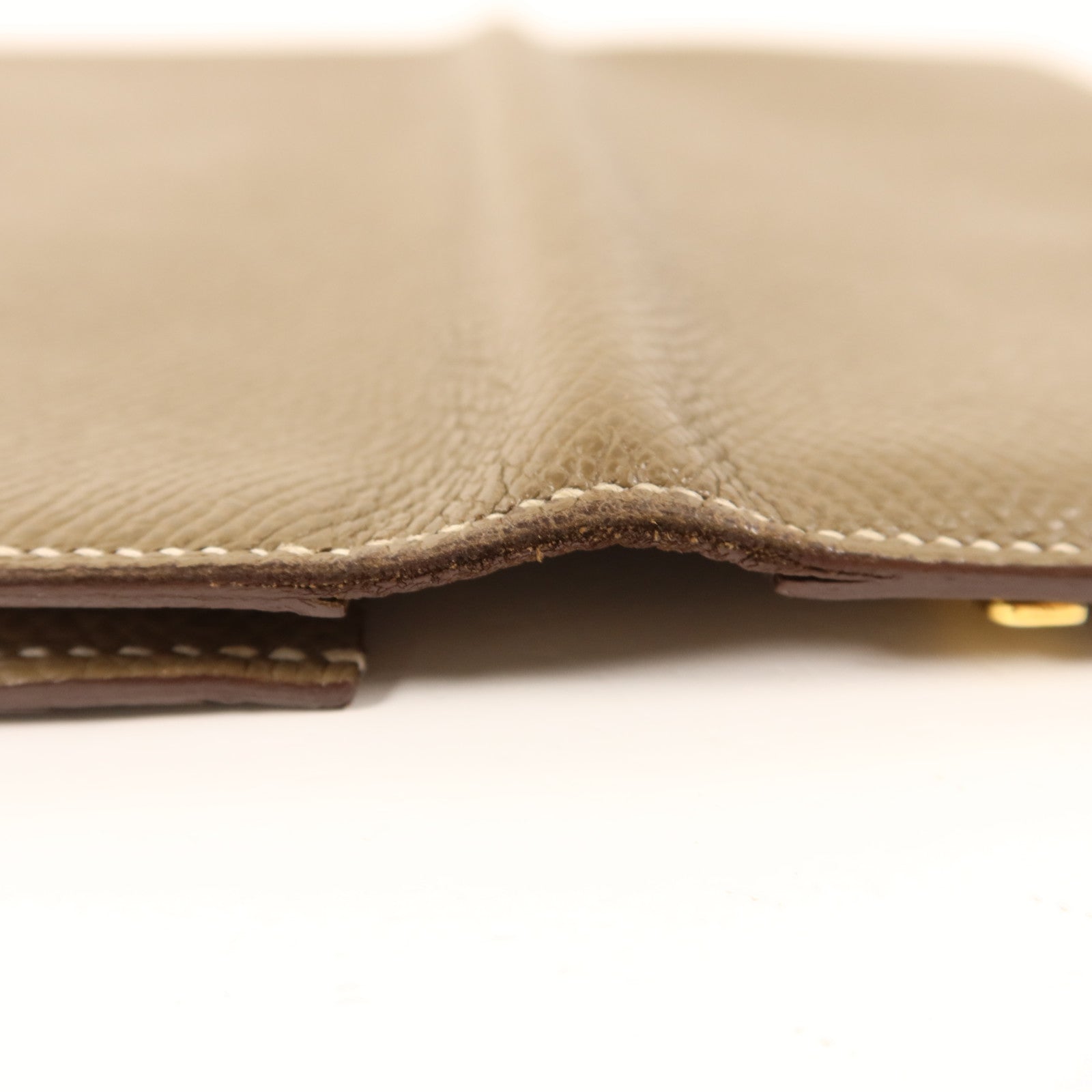 HERMES 【激減優惠】Epsom皮革Bearn Soufflet Wallet金扣長錢包Etoupe