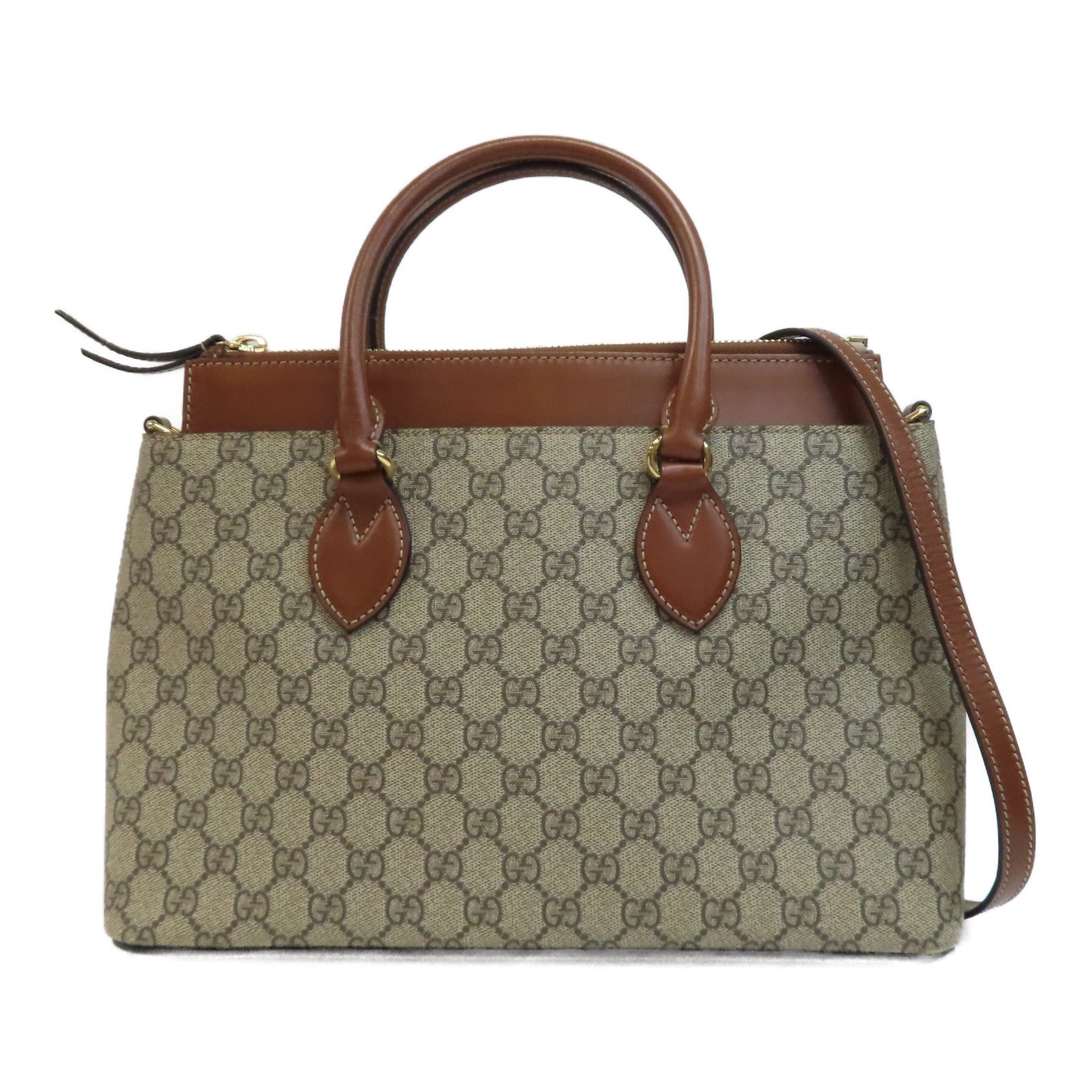 GUCCI 【激減優惠】GG Supreme Zip Tote金扣手挽肩背兩用袋啡色