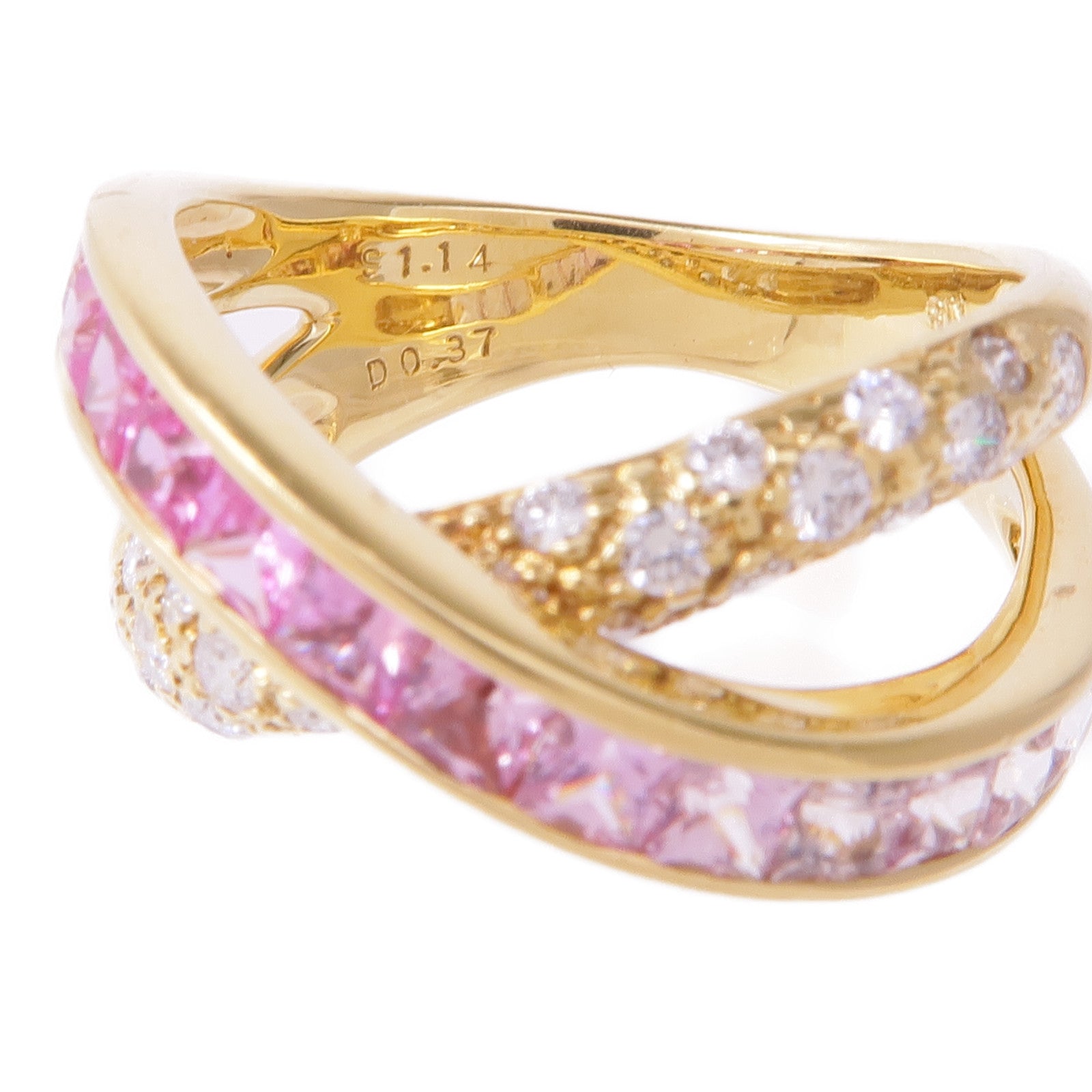 JEWELRY 18K黃金Pink Sapphire Diamond Ring粉紅藍寶石/鑽石戒指US#6