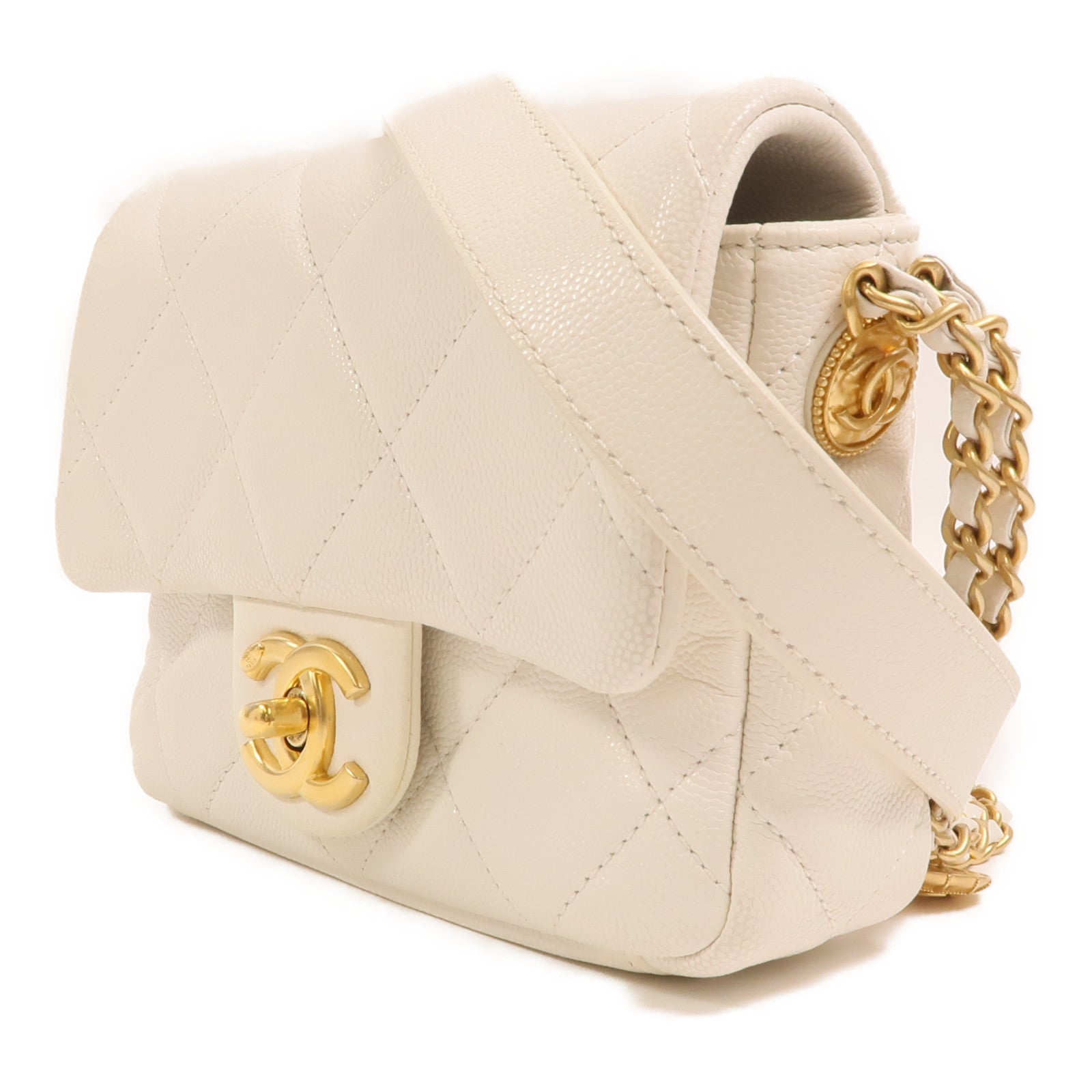 CHANEL 牛皮皮革Mini Twist Your Buttons Flap金扣鏈帶肩背袋