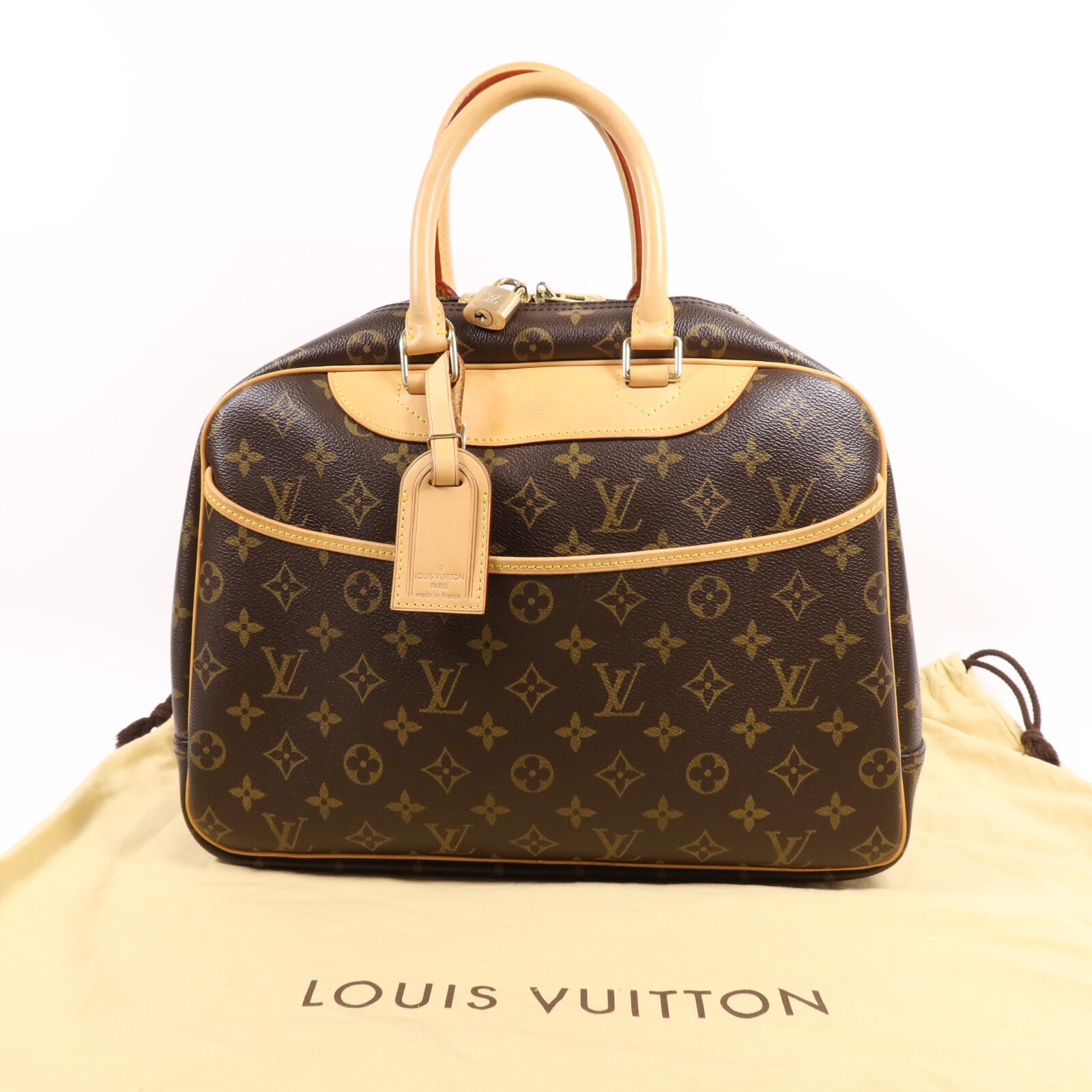 LOUIS VUITTON Monogram Deauville金扣手挽袋棕色