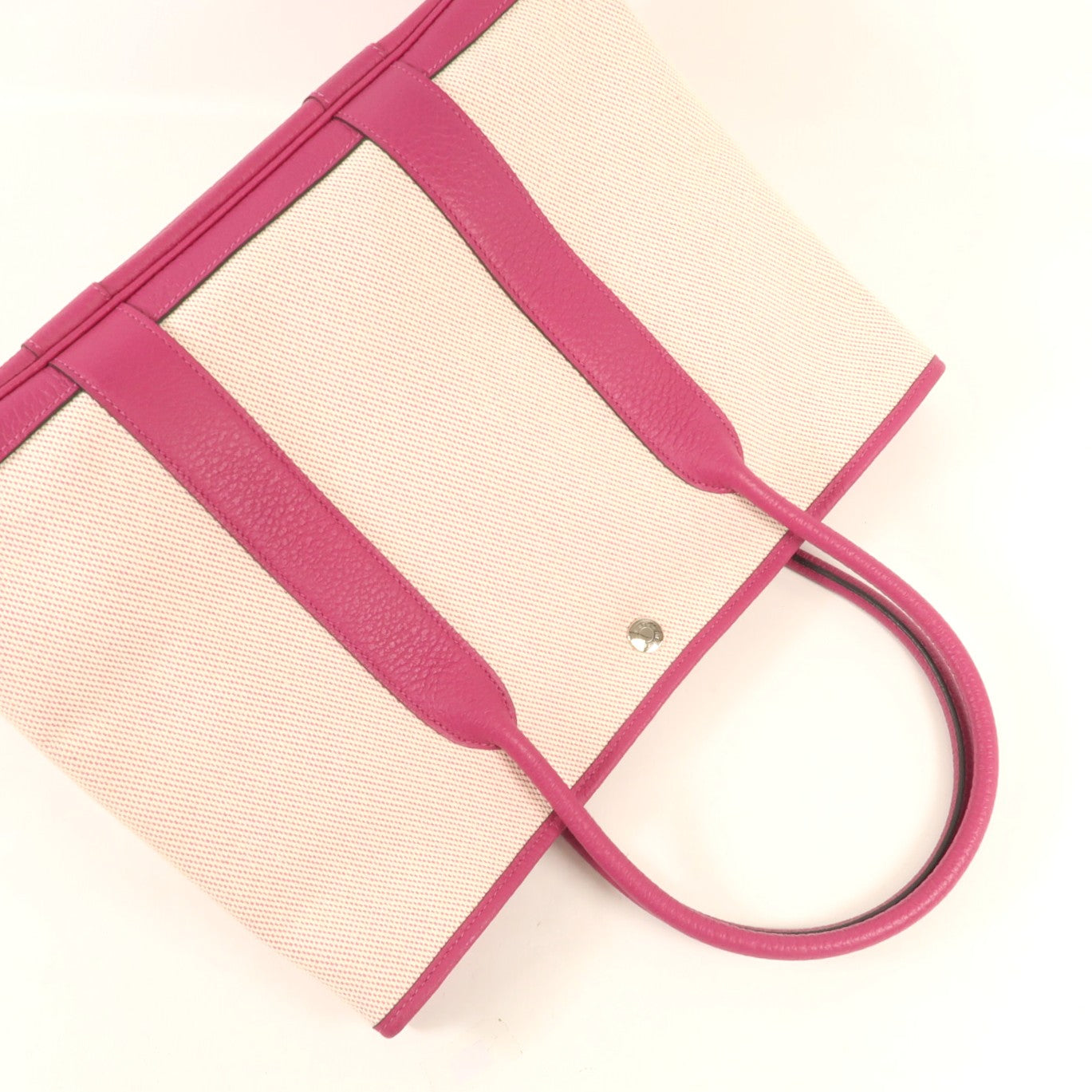 HERMES 帆布Garden Party PM銀扣手挽袋Rose Pauve