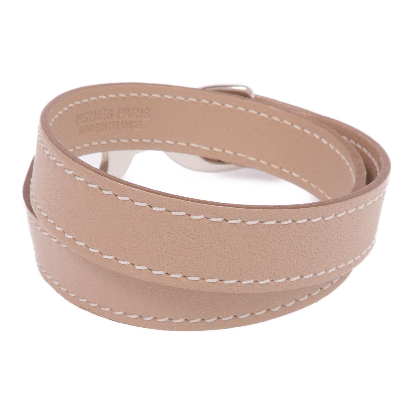 HERMES Swift皮革Baby Pavane Double Tour Bracelet銀扣手帶Etoupe