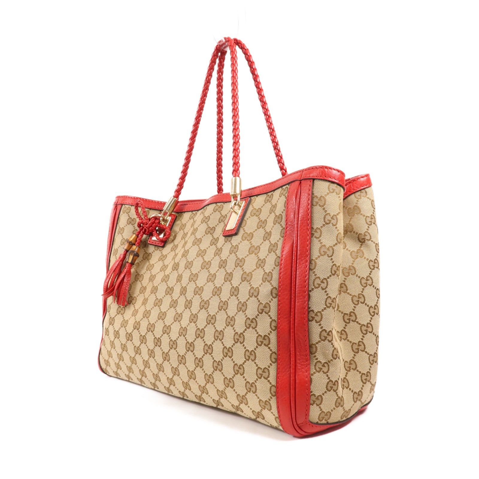 GUCCI 帆布/皮革Bella Bamboo Tassel金扣肩背袋