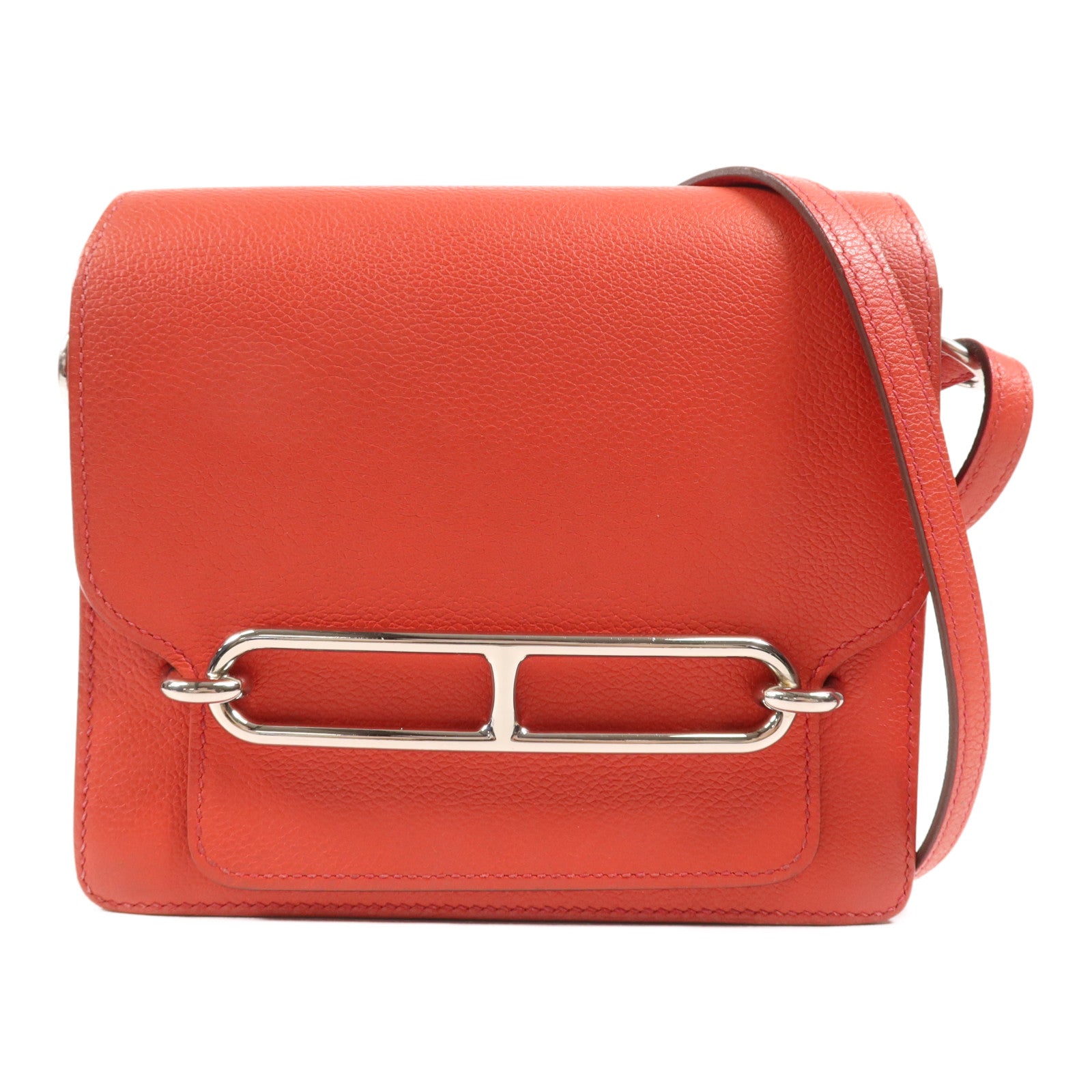HERMES 【激減優惠】Clemence皮革Roulis Mini銀扣肩背袋Rouge Tomate
