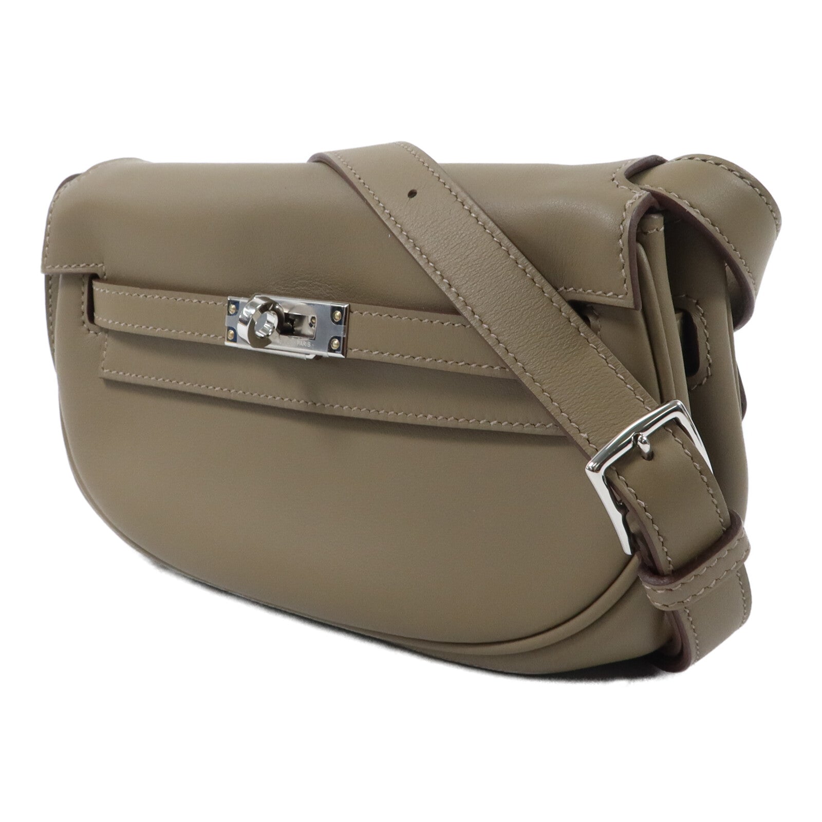HERMES Swift皮革Kelly Moove銀扣肩背袋Etoupe
