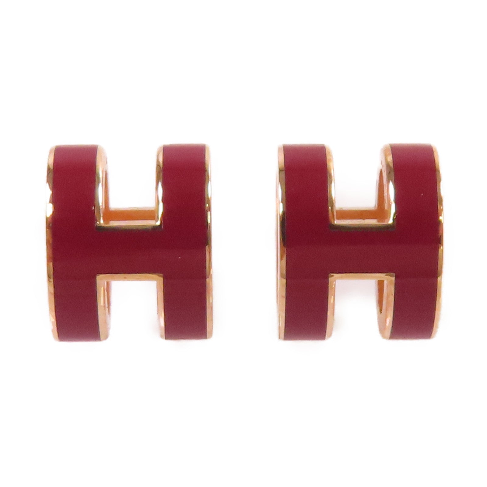 HERMES 金屬/琺瑯Pop H Earrings耳環酒紅色/金色