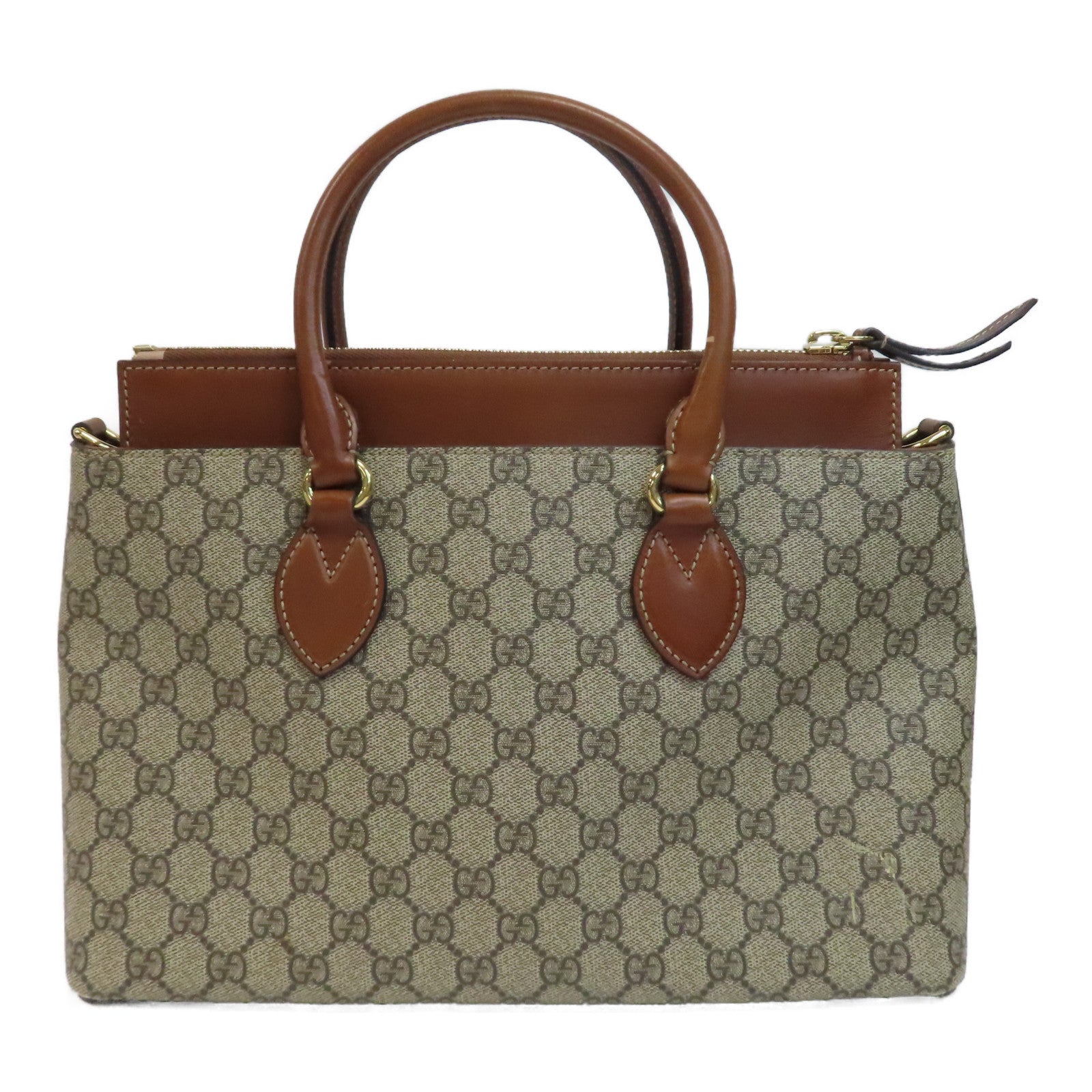 GUCCI 【激減優惠】GG Supreme Zip Tote金扣手挽肩背兩用袋啡色