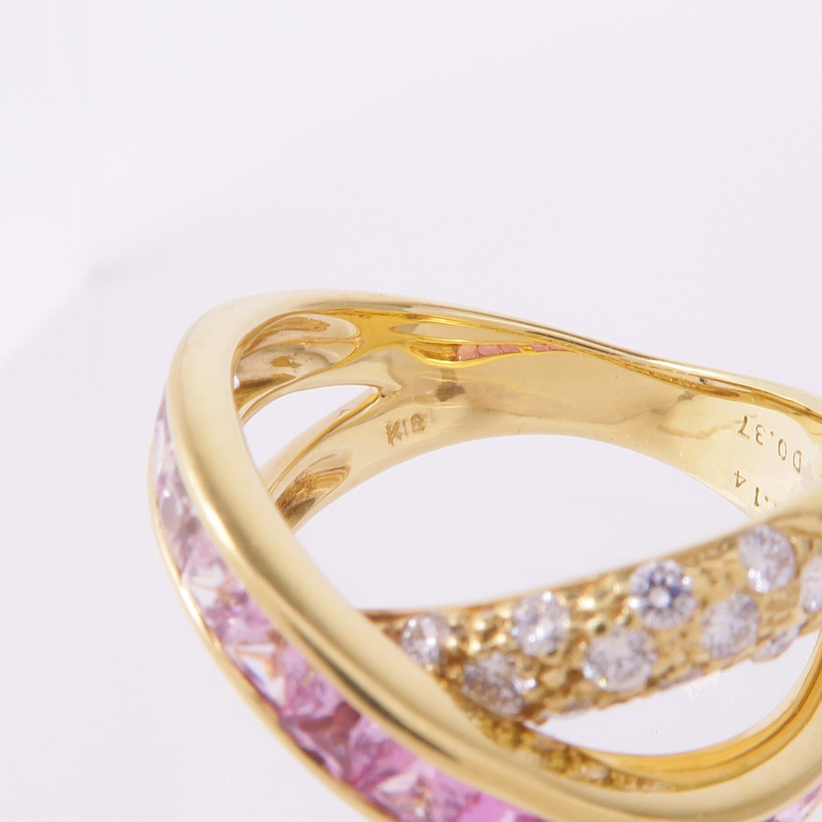 JEWELRY 18K黃金Pink Sapphire Diamond Ring粉紅藍寶石/鑽石戒指US#6