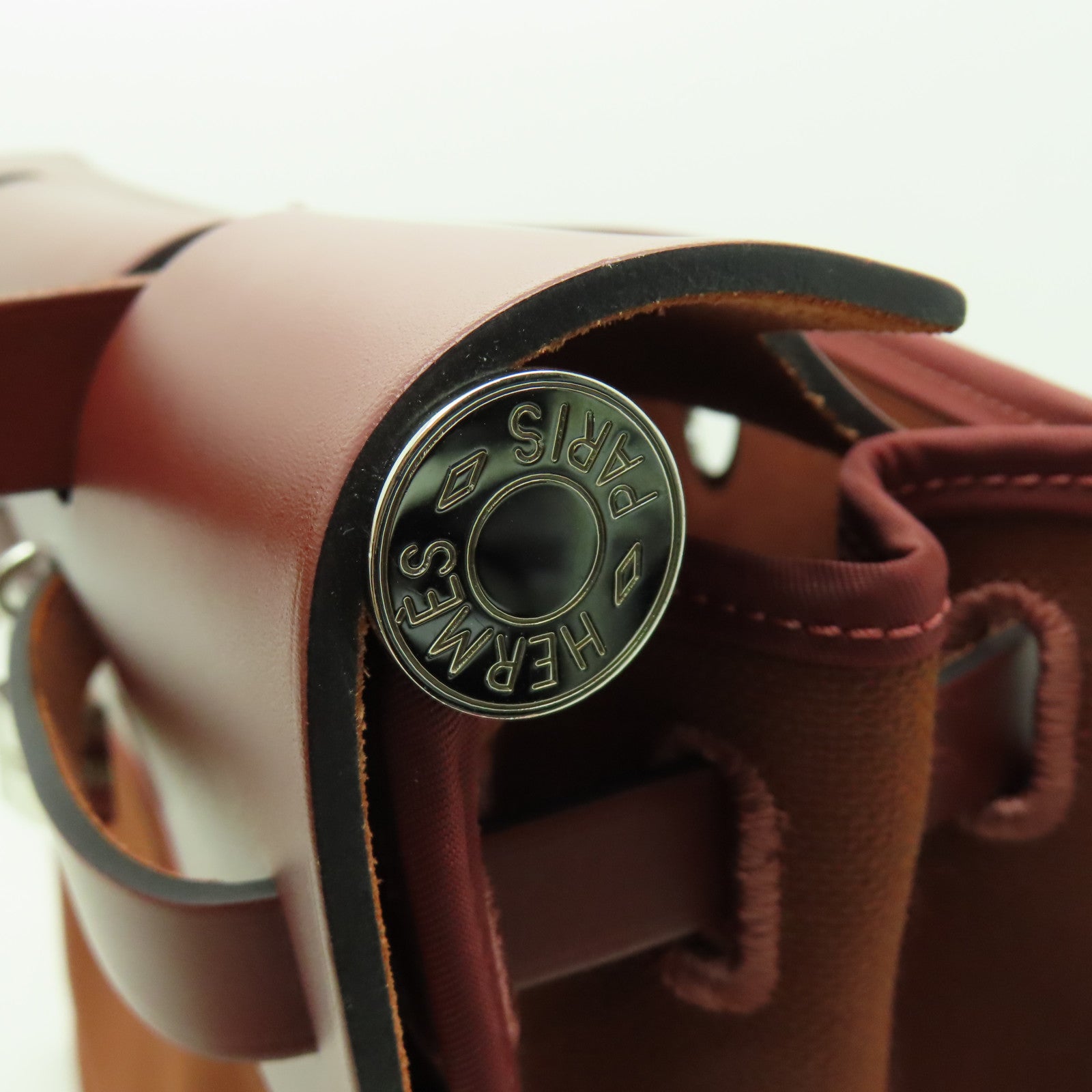 HERMES 帆布Herbag PM銀扣手挽肩背兩用袋愛馬仕紅色