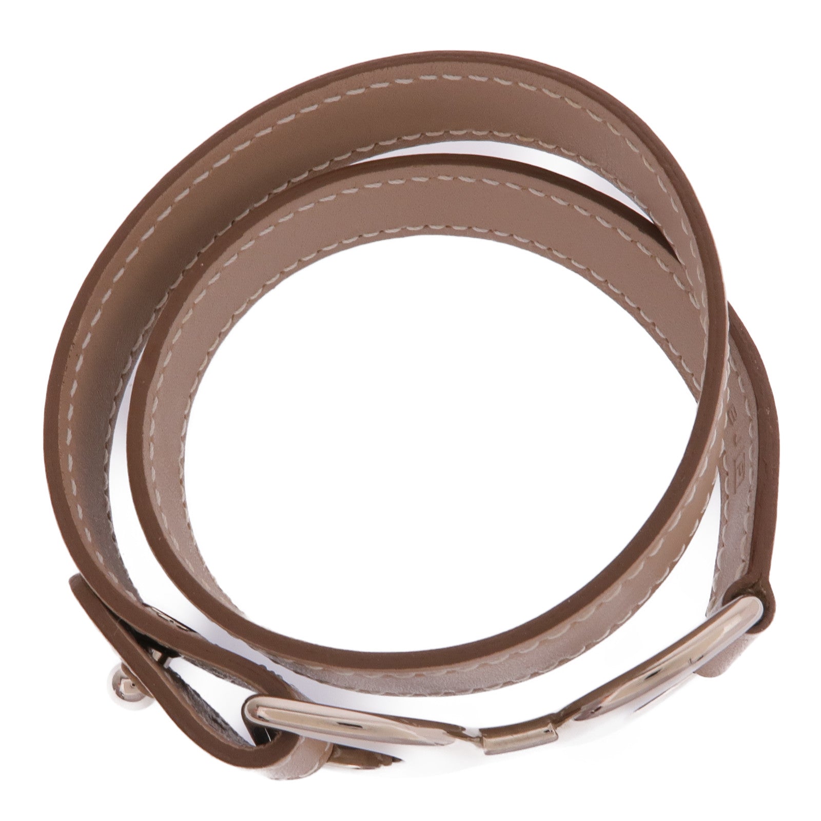 HERMES Swift皮革Baby Pavane Double Tour Bracelet銀扣手帶Etoupe