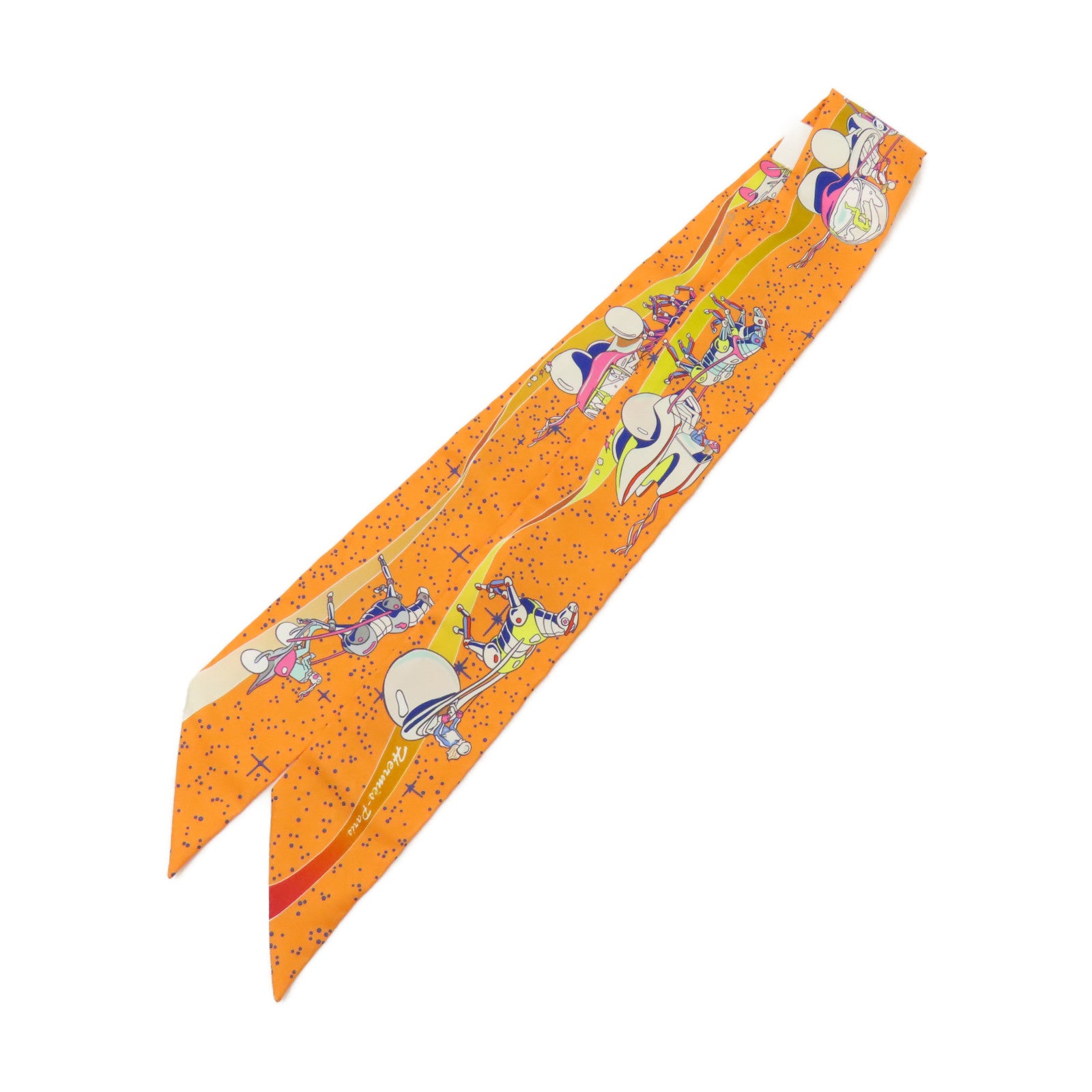 HERMES 【激減優惠】絲質Twilly絲巾橙色/藍色
