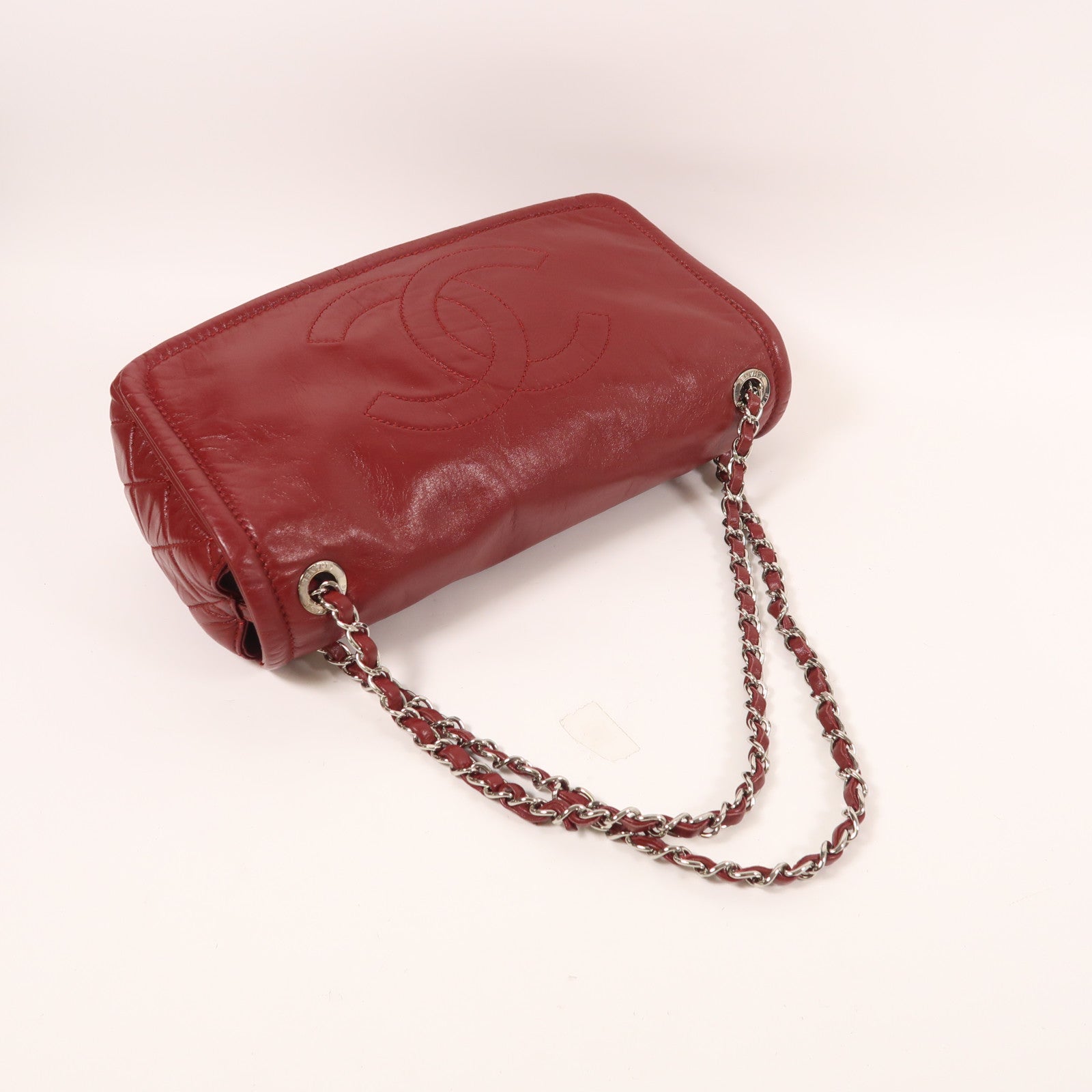 CHANEL 牛皮皮革Chain Shoulder銀扣鏈帶肩背袋