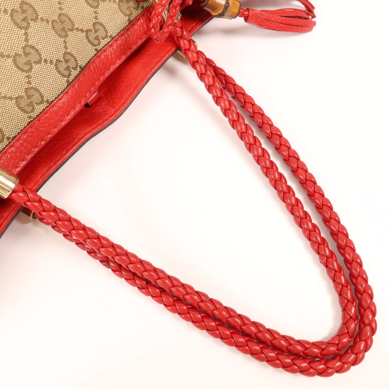 GUCCI 帆布/皮革Bella Bamboo Tassel金扣肩背袋