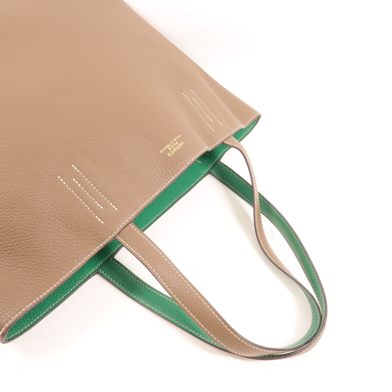 HERMES Clemence皮革Double Sens 35肩背袋Etoupe/Malachite