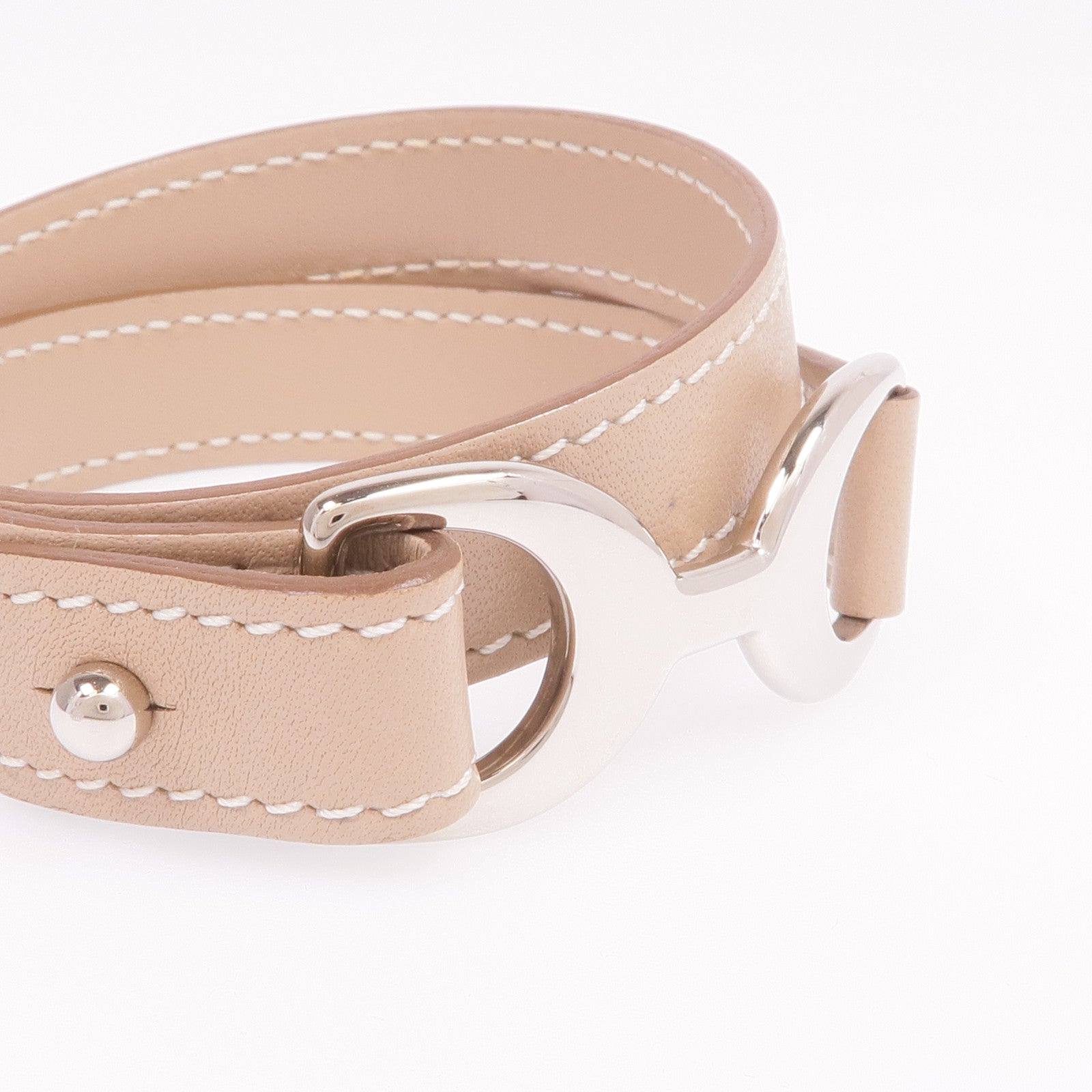 HERMES Swift皮革Baby Pavane Double Tour Bracelet銀扣手帶Etoupe