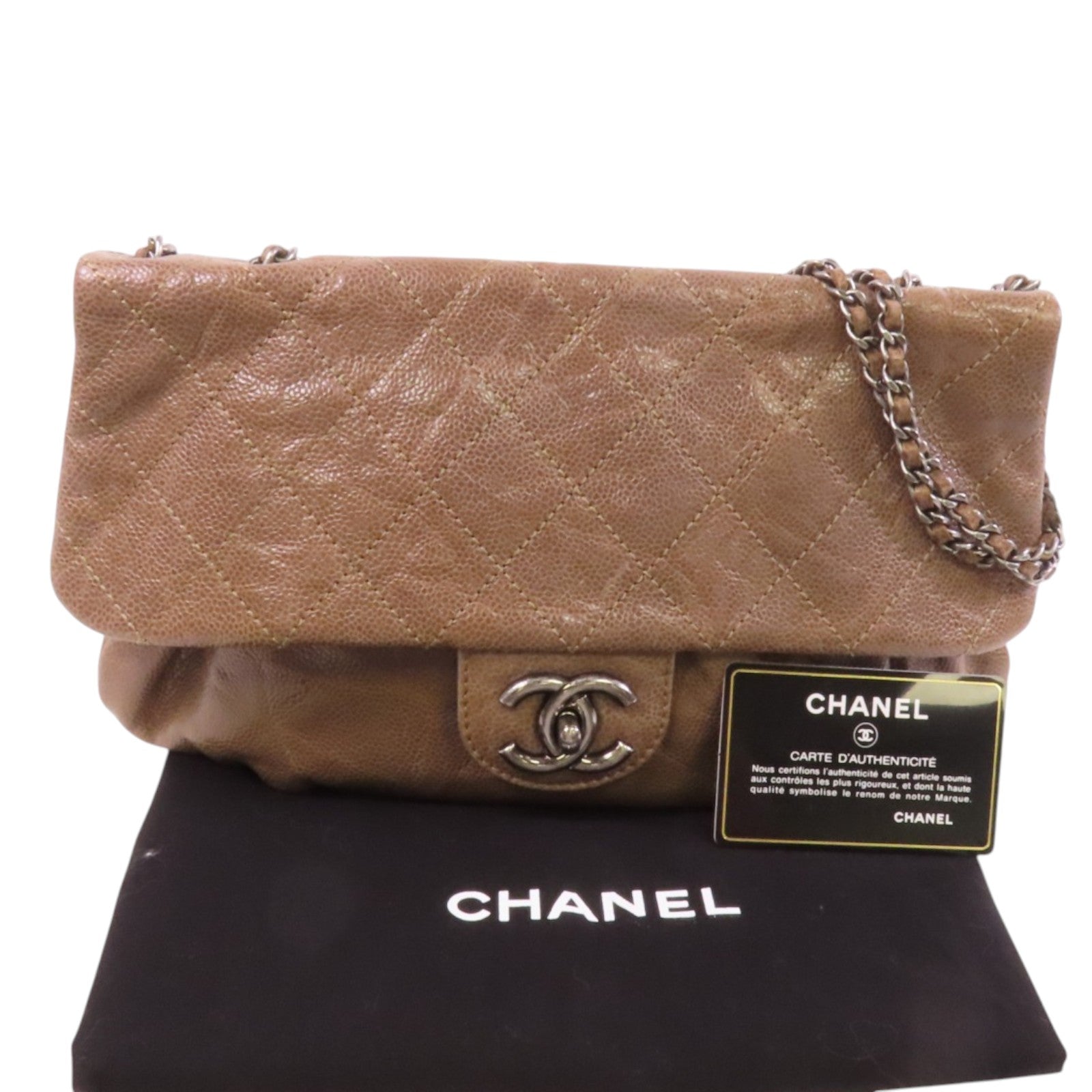 CHANEL 牛皮皮革Chain Shoulder Bag銀扣鏈帶肩背袋