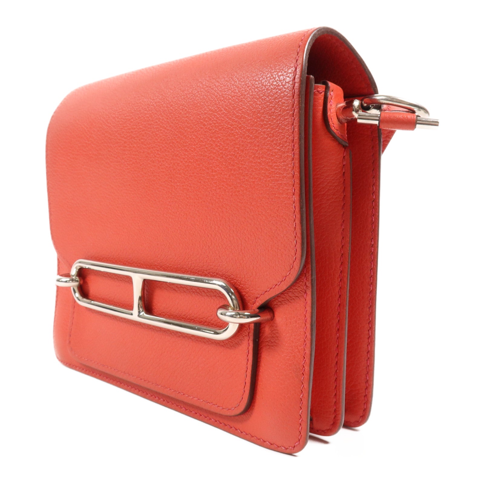 HERMES Clemence皮革Roulis Mini銀扣肩背袋Rouge Tomate