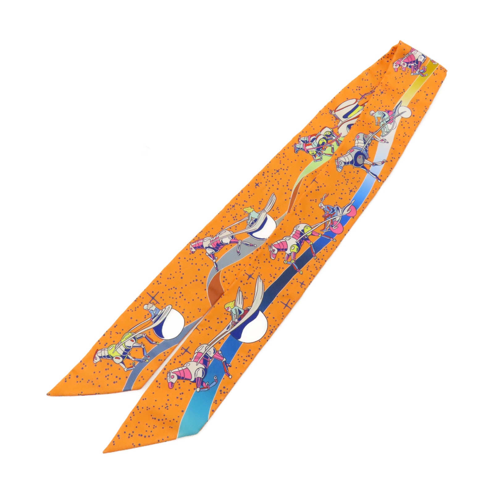 HERMES 【激減優惠】絲質Twilly絲巾橙色/藍色