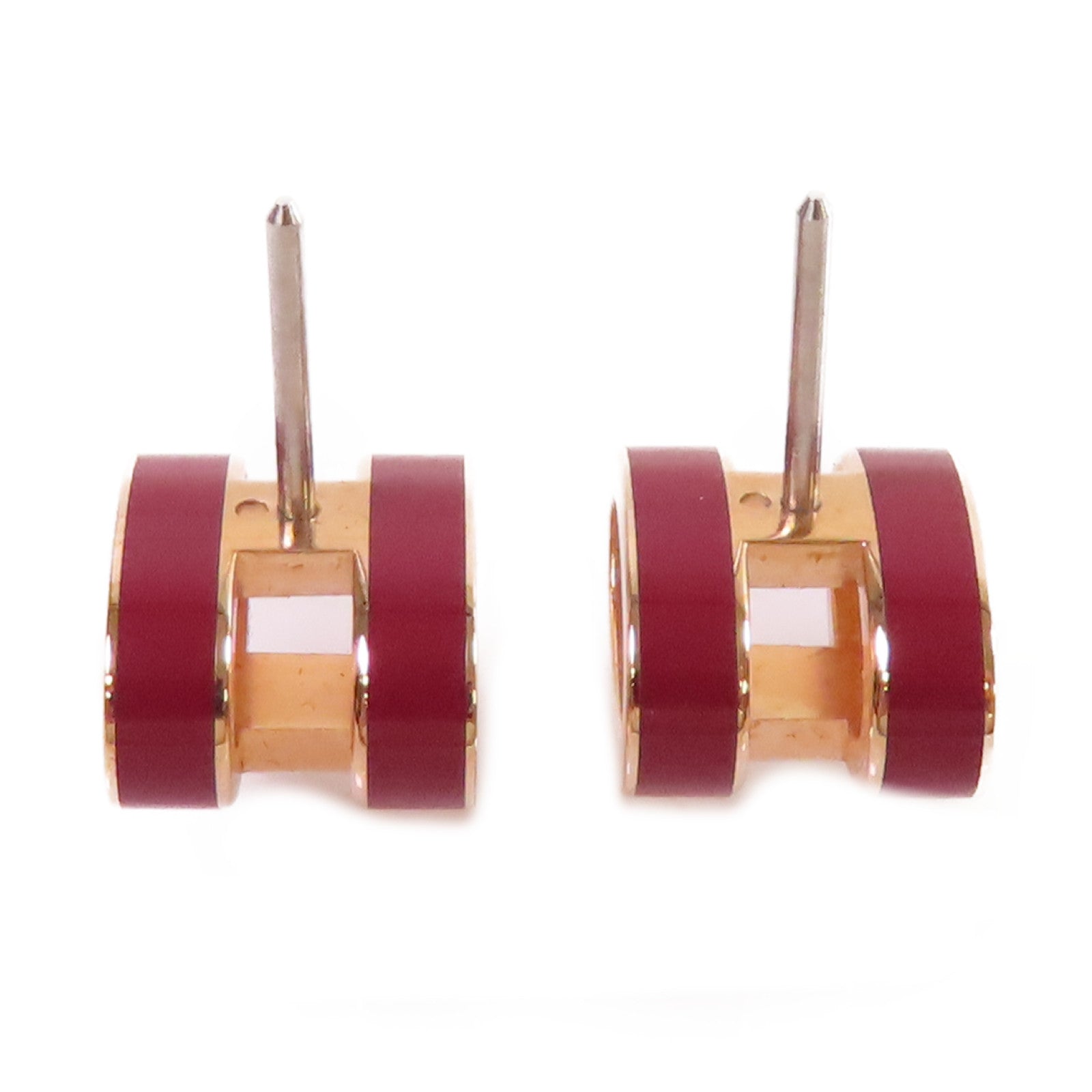 HERMES 金屬/琺瑯Pop H Earrings耳環酒紅色/金色