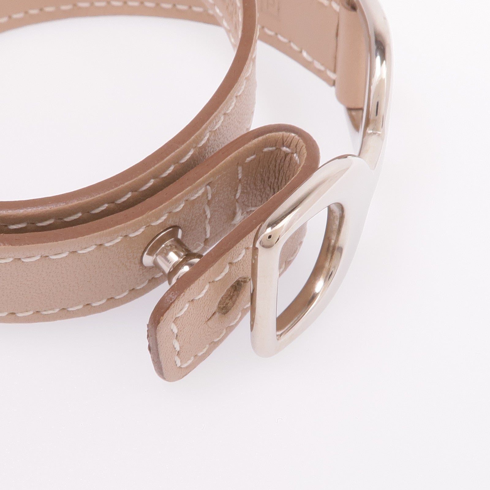 HERMES Swift皮革Baby Pavane Double Tour Bracelet銀扣手帶Etoupe