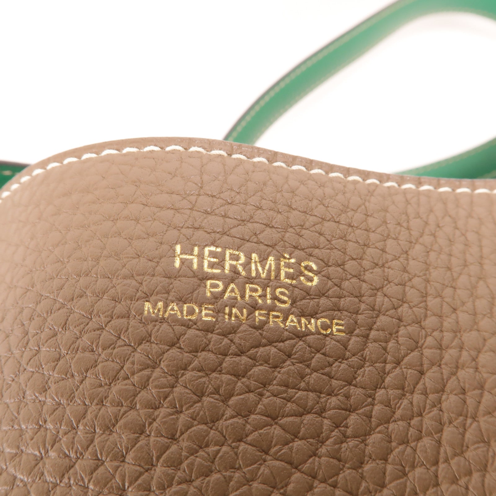 HERMES Clemence皮革Double Sens 35肩背袋Etoupe/Malachite