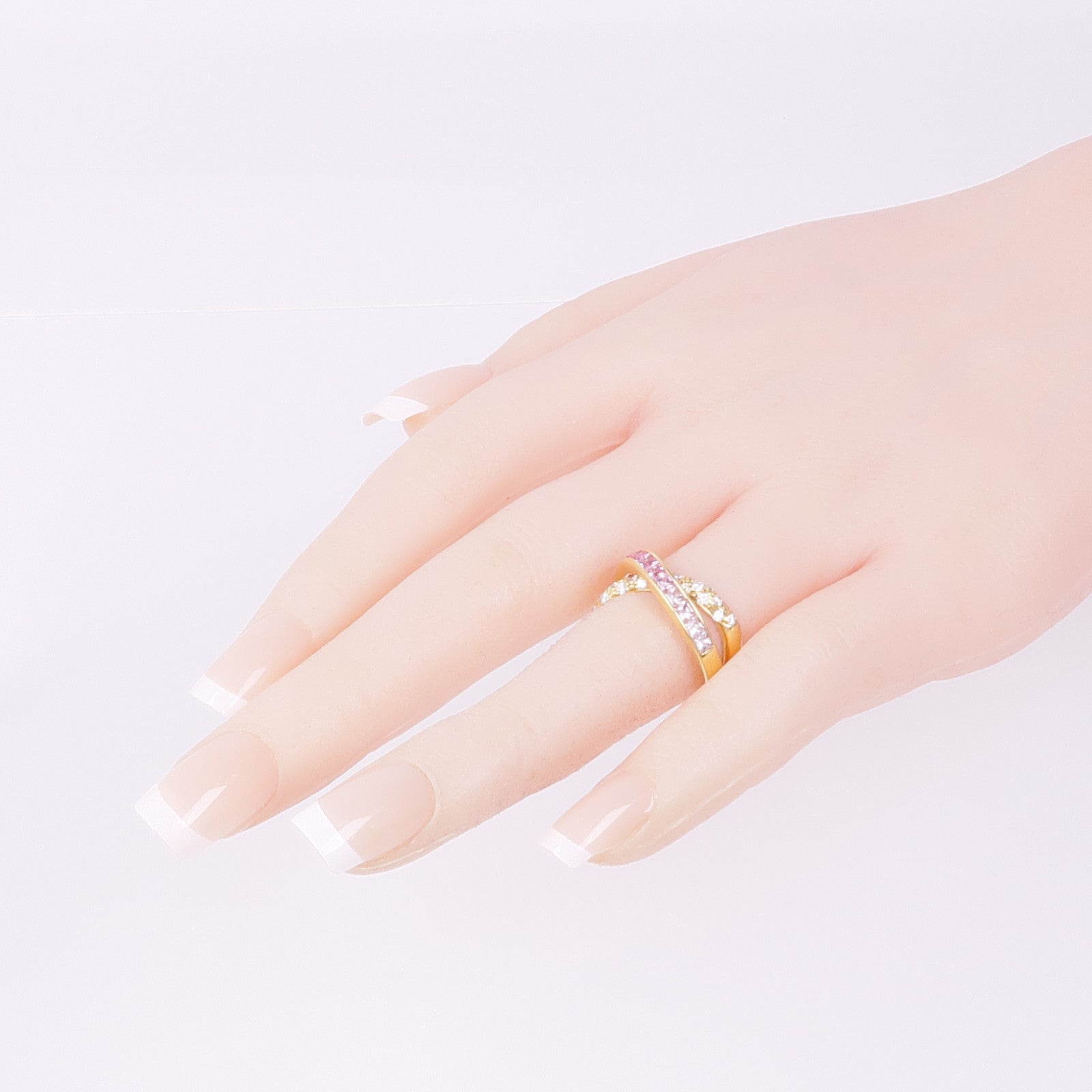 JEWELRY 18K黃金Pink Sapphire Diamond Ring粉紅藍寶石/鑽石戒指US#6