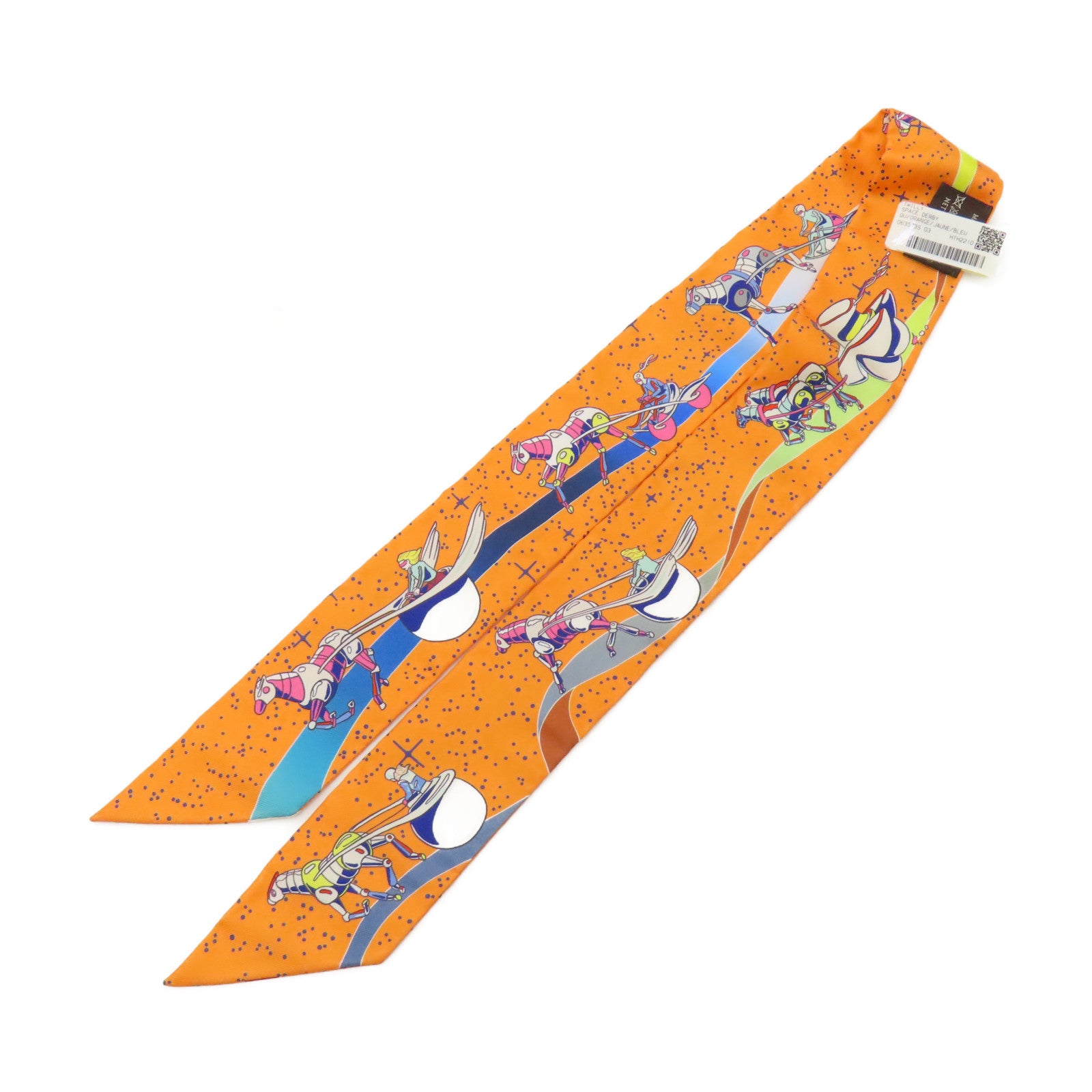 HERMES 【激減優惠】絲質Twilly絲巾橙色/藍色