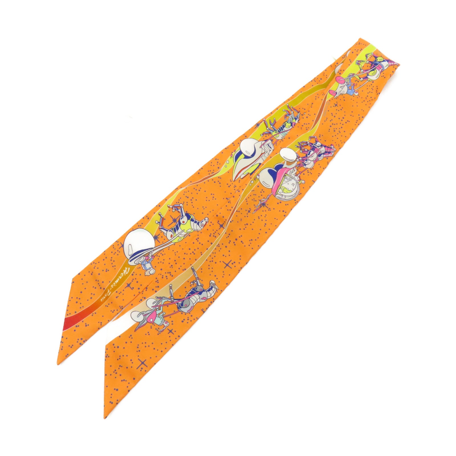 HERMES 【激減優惠】絲質Twilly絲巾橙色/藍色