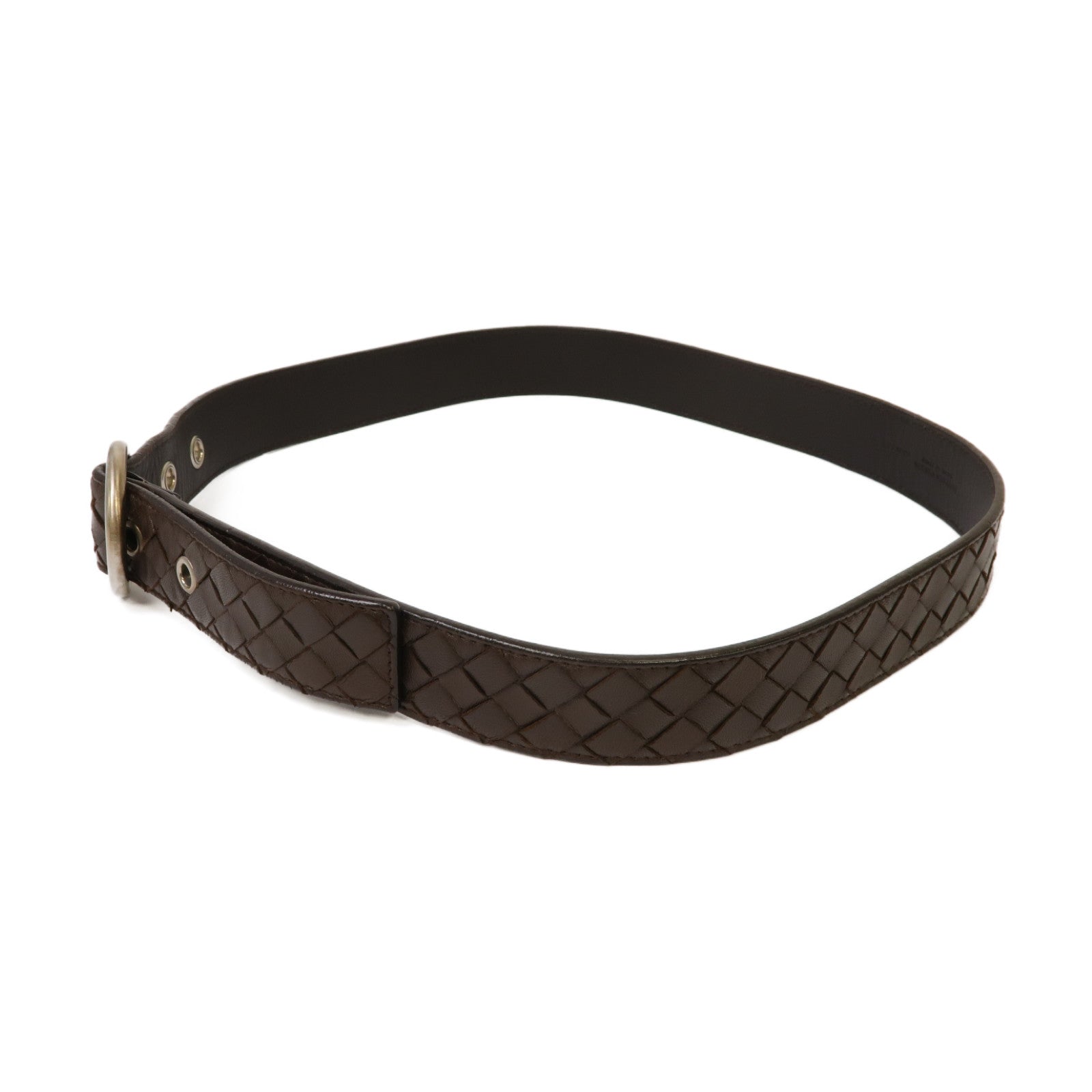 BOTTEGA VENETA 【激減優惠】羊皮皮革Belt銀扣皮帶啡色