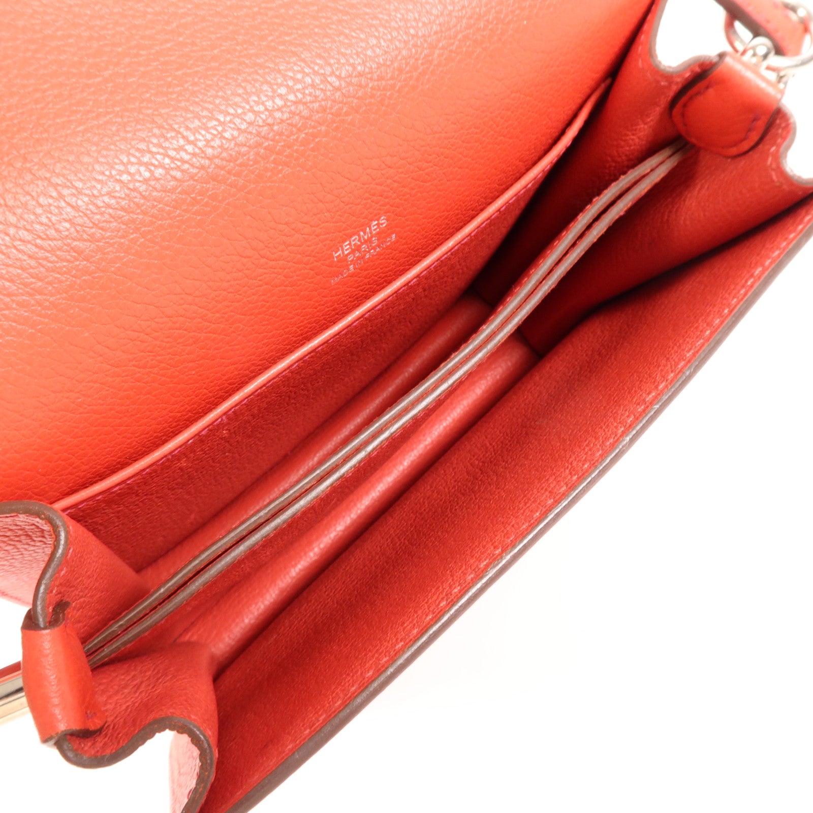 HERMES Clemence皮革Roulis Mini銀扣肩背袋Rouge Tomate