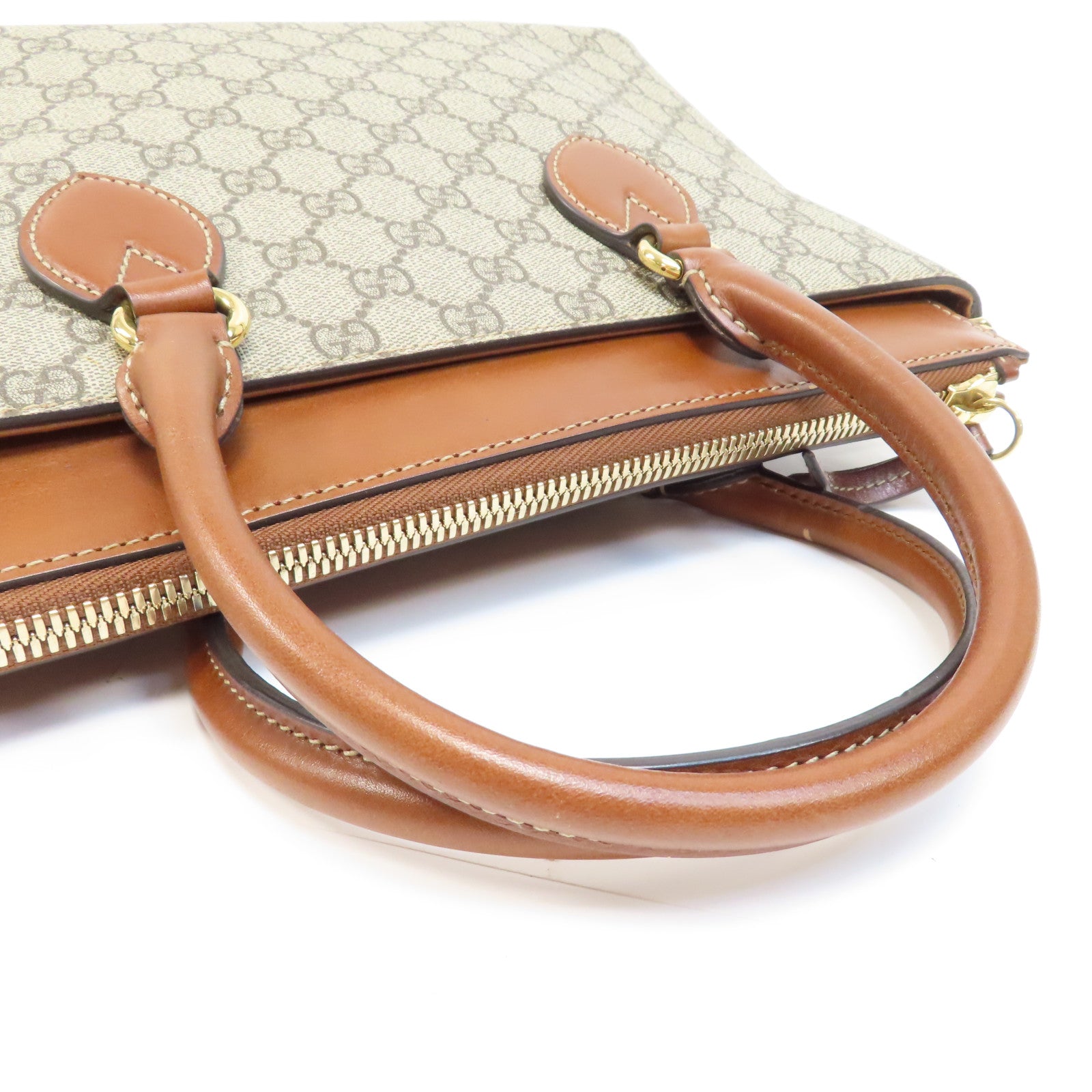 GUCCI 【激減優惠】GG Supreme Zip Tote金扣手挽肩背兩用袋啡色