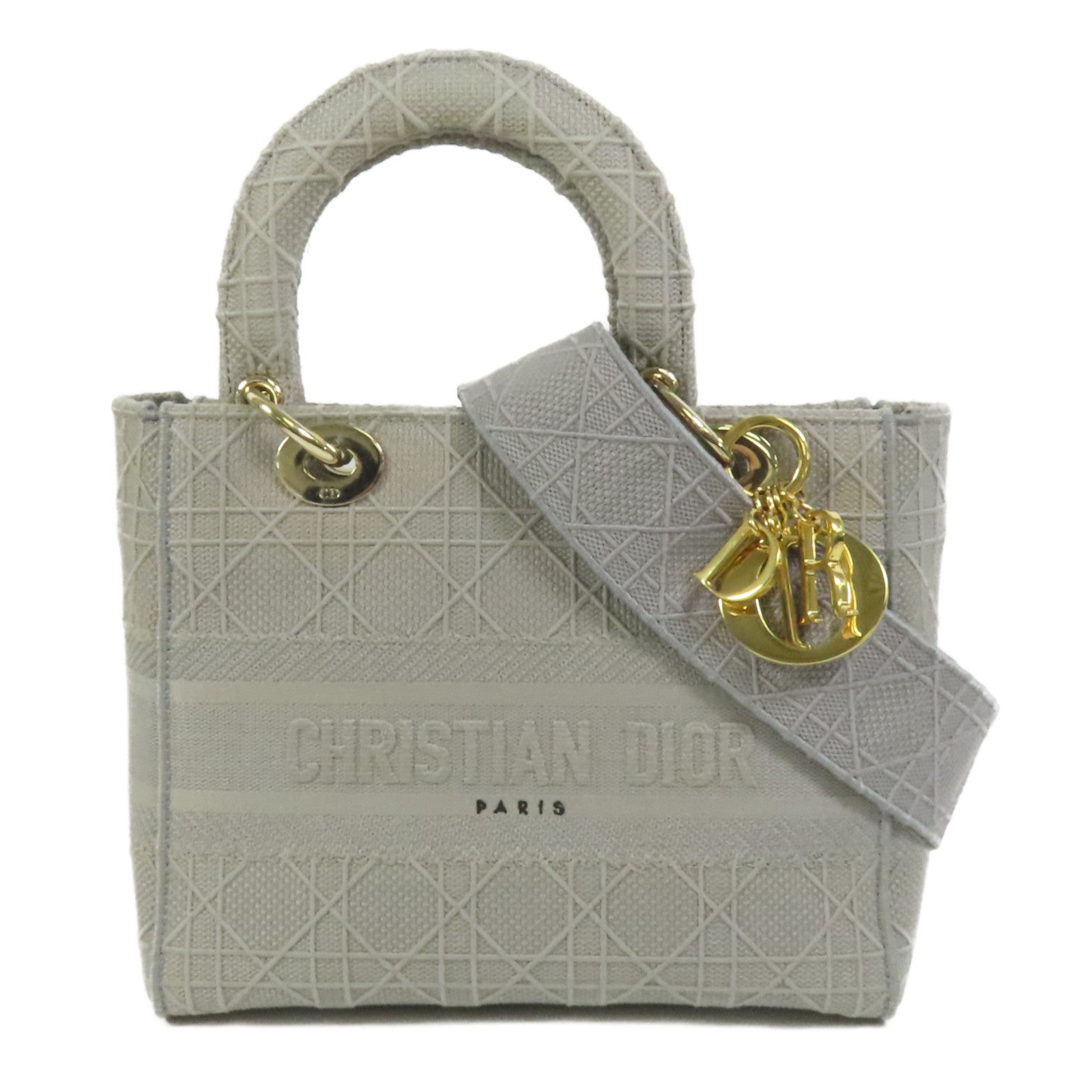 Dior 帆布Lady Dior D-Lite金扣手挽肩背兩用袋