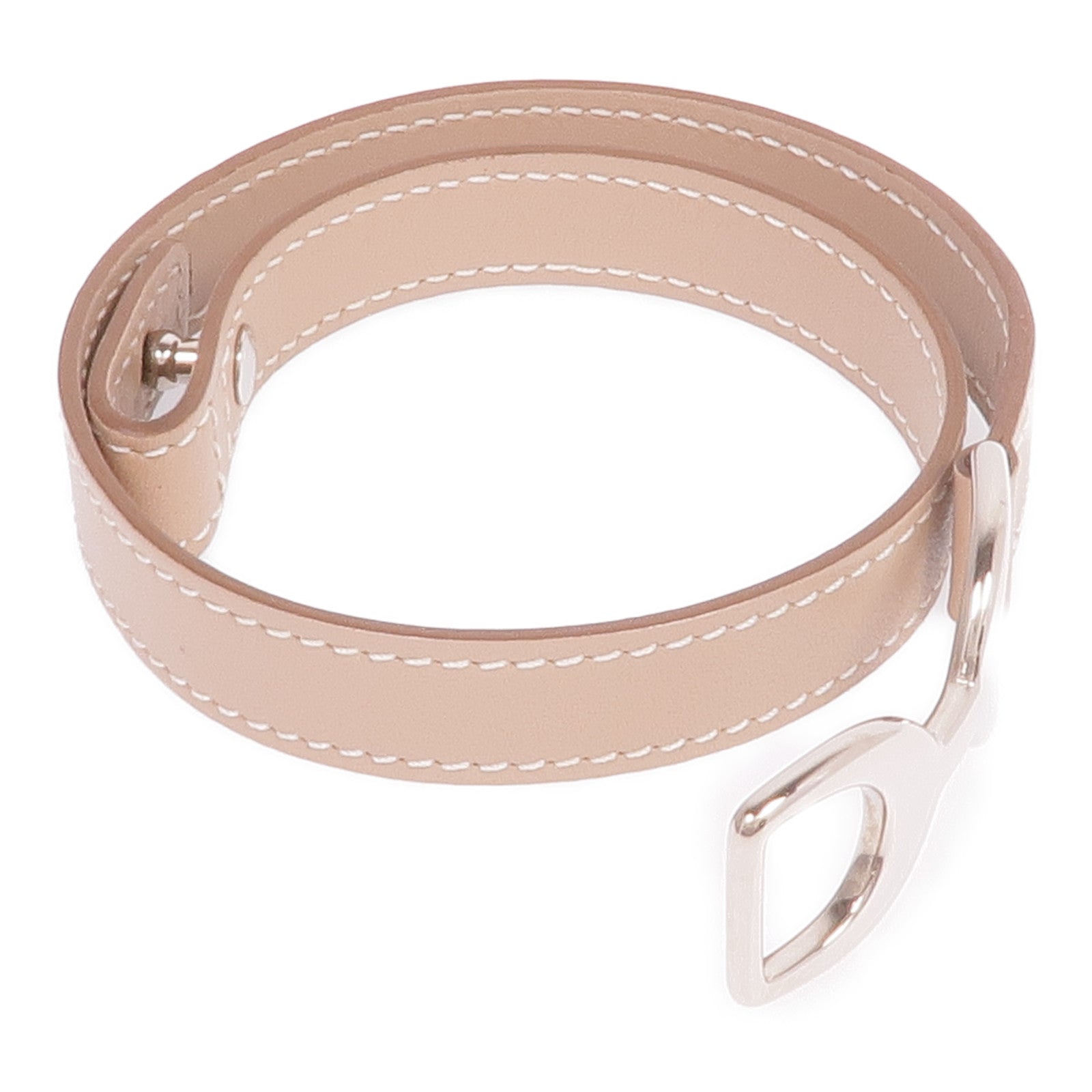 HERMES Swift皮革Baby Pavane Double Tour Bracelet銀扣手帶Etoupe