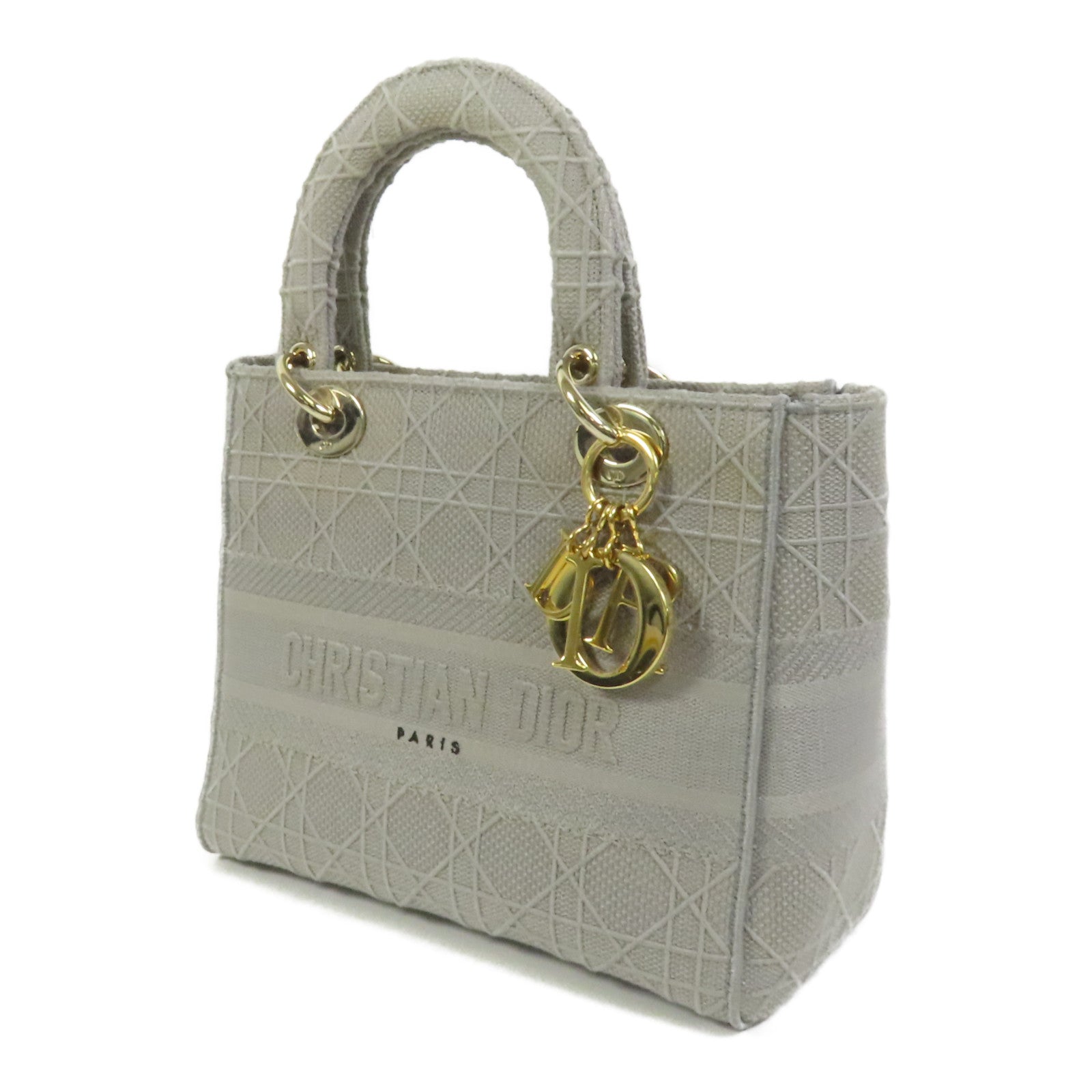 Dior 帆布Lady Dior D-Lite金扣手挽肩背兩用袋