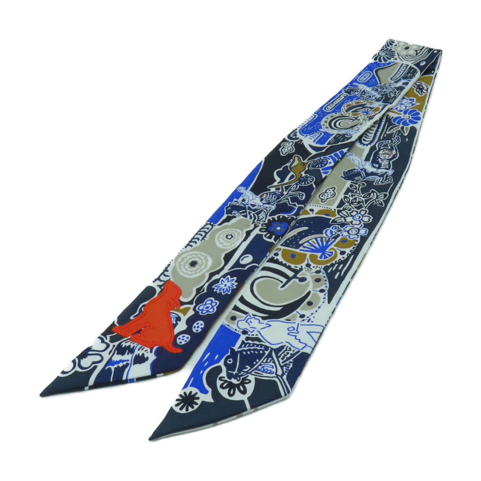 HERMES 【激減優惠】絲質Twilly絲巾藍色/灰色