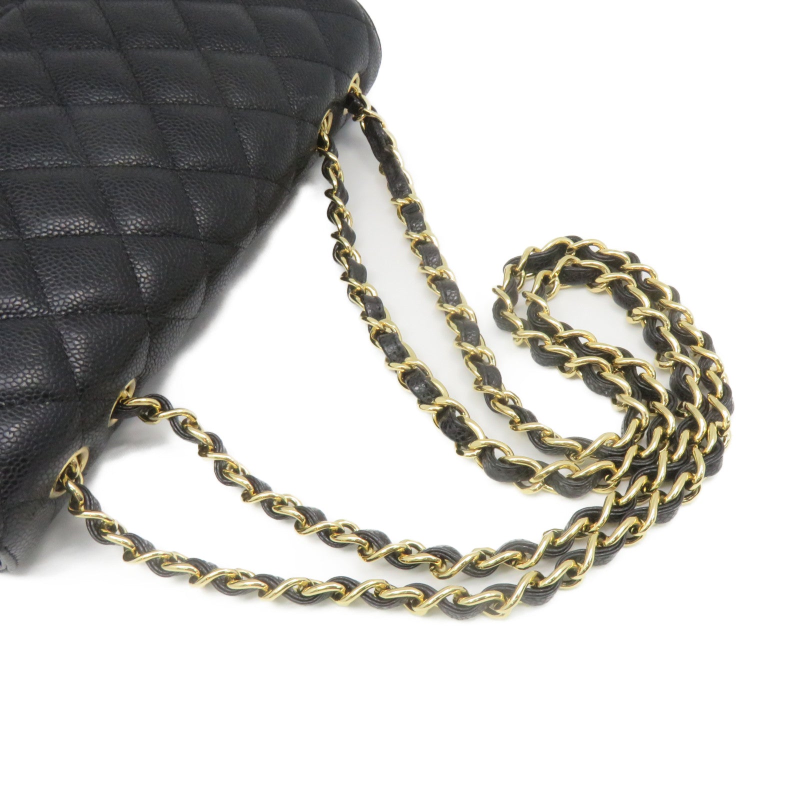 CHANEL 【激減優惠】菱格Caviar皮革Jumbo Single Flap Chain Shoulder Bag金扣鏈帶肩背袋黑色