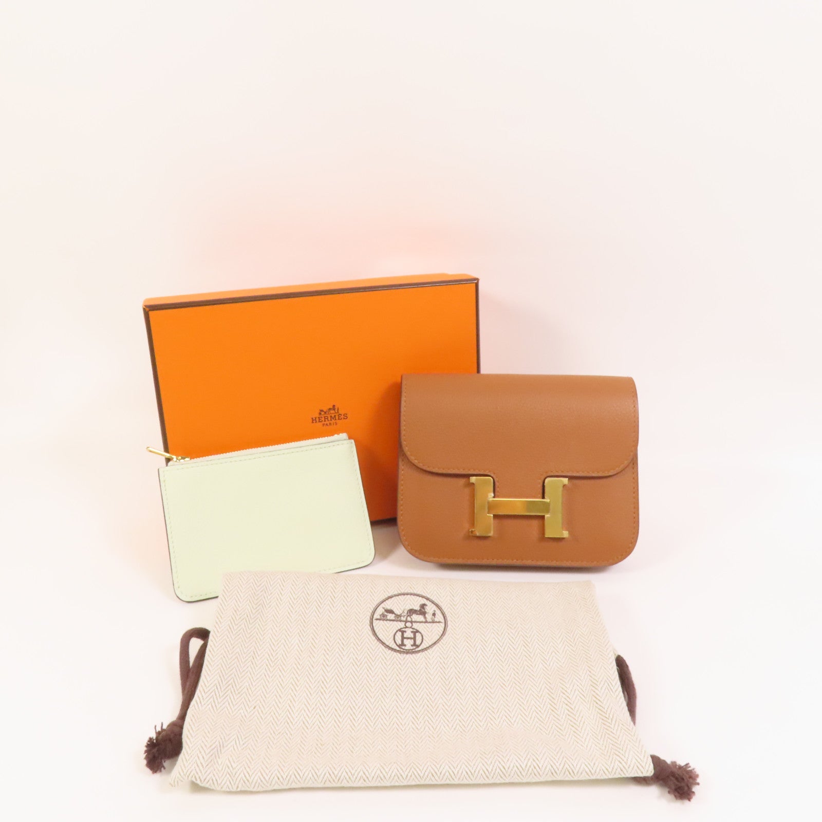 HERMES Evercolor皮革Constance Slim Bicolor金扣錢包Gold