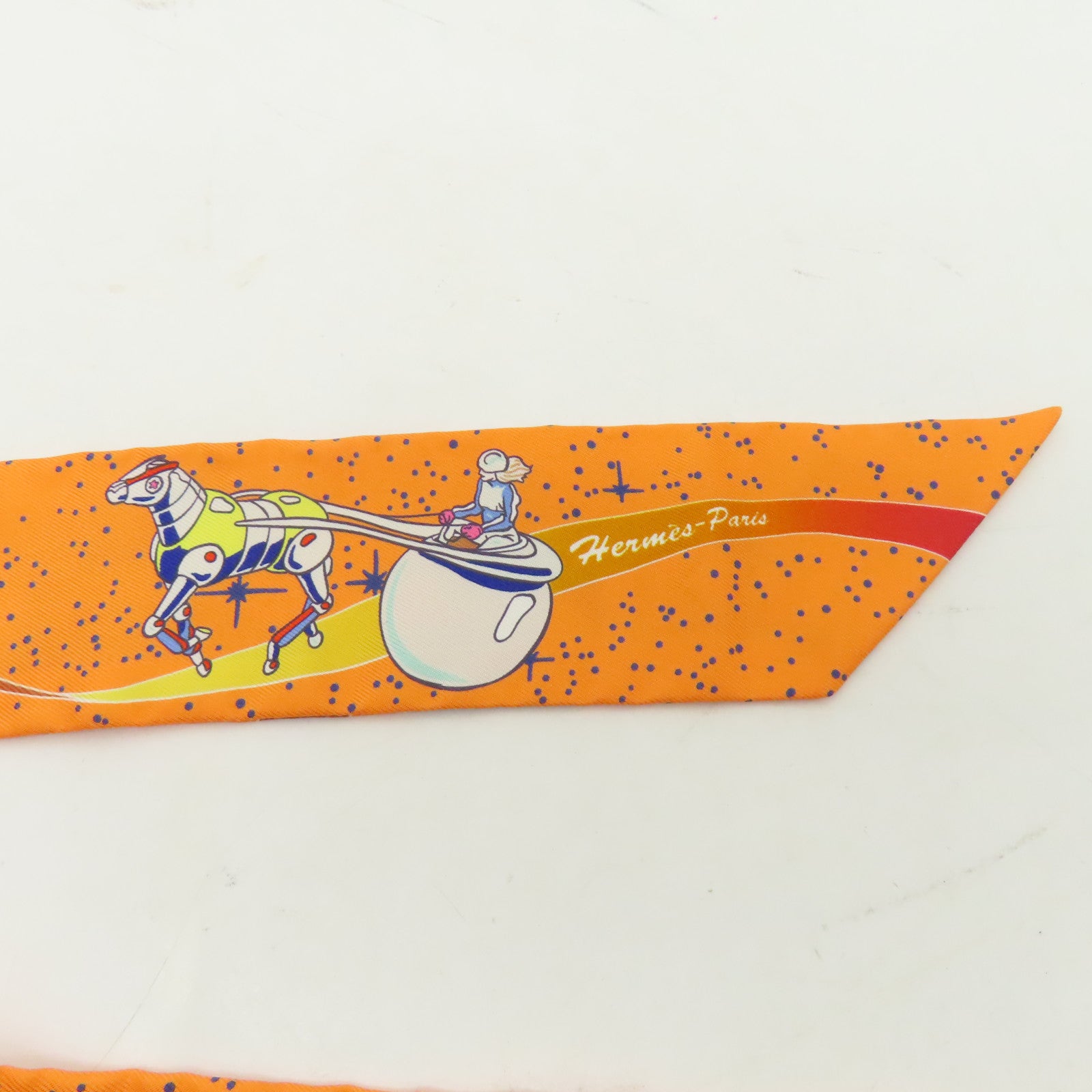 HERMES 【激減優惠】絲質Twilly絲巾橙色/藍色