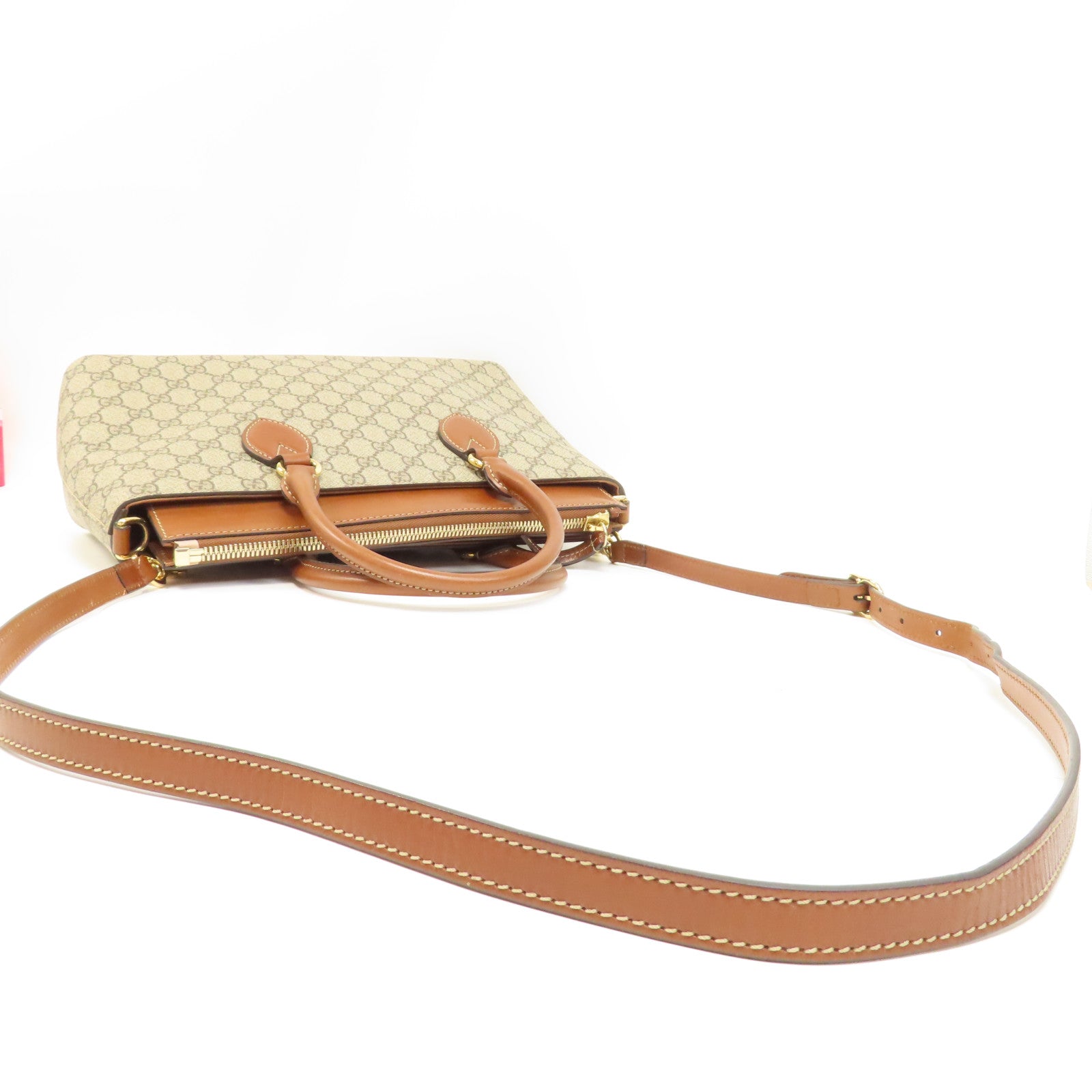 GUCCI 【激減優惠】GG Supreme Zip Tote金扣手挽肩背兩用袋啡色