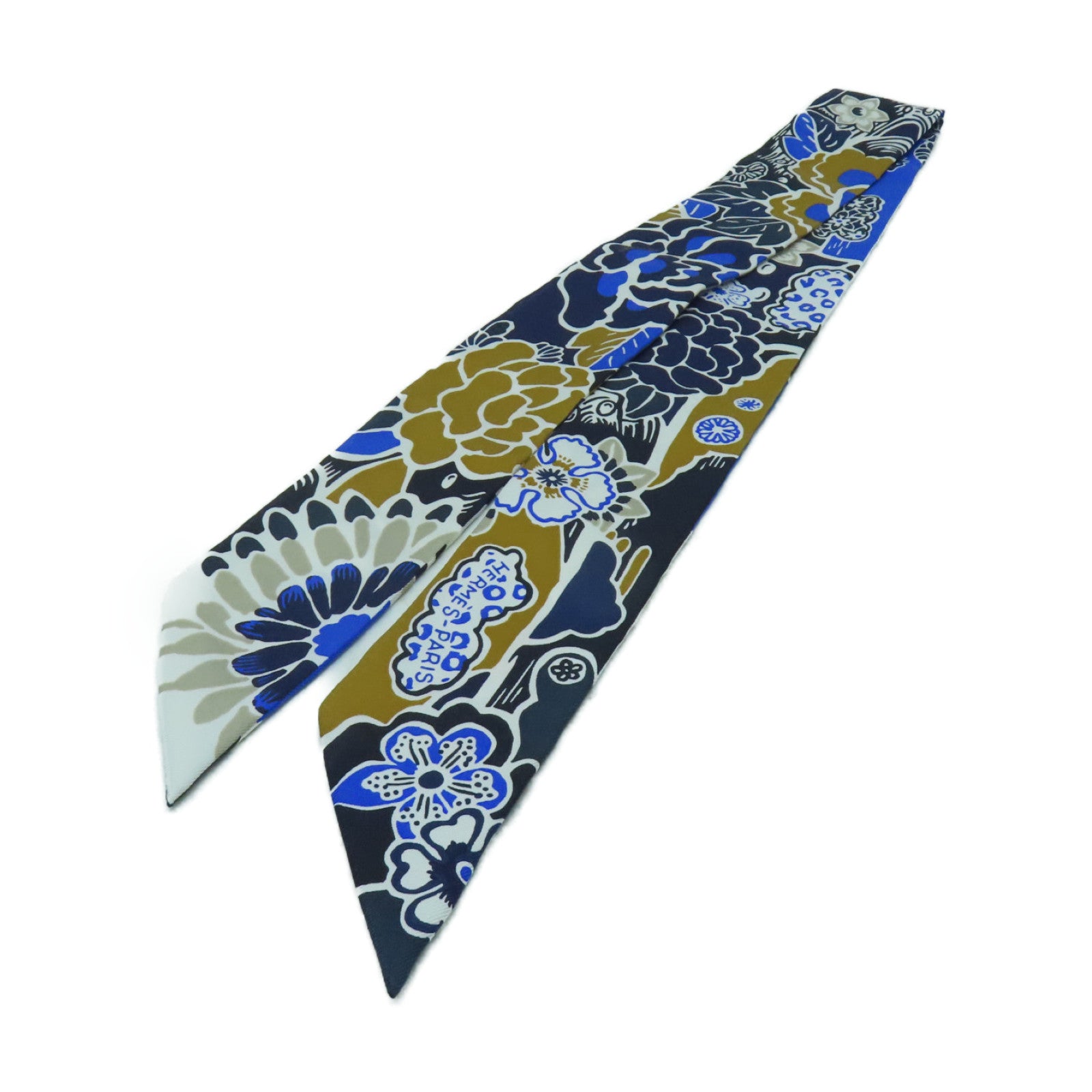 HERMES 【激減優惠】絲質Twilly絲巾藍色/灰色
